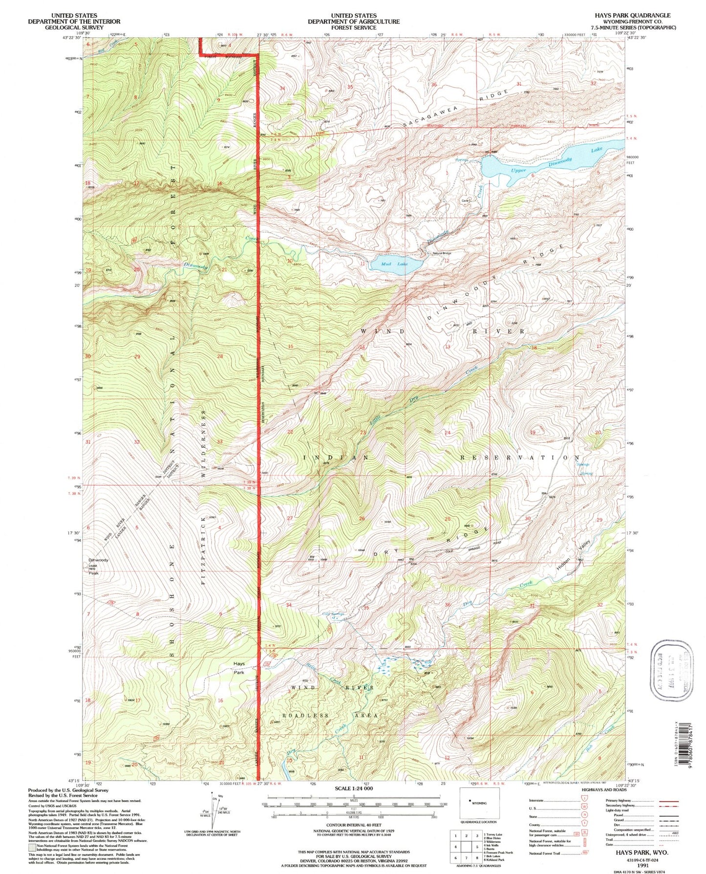 Classic USGS Hays Park Wyoming 7.5'x7.5' Topo Map Image