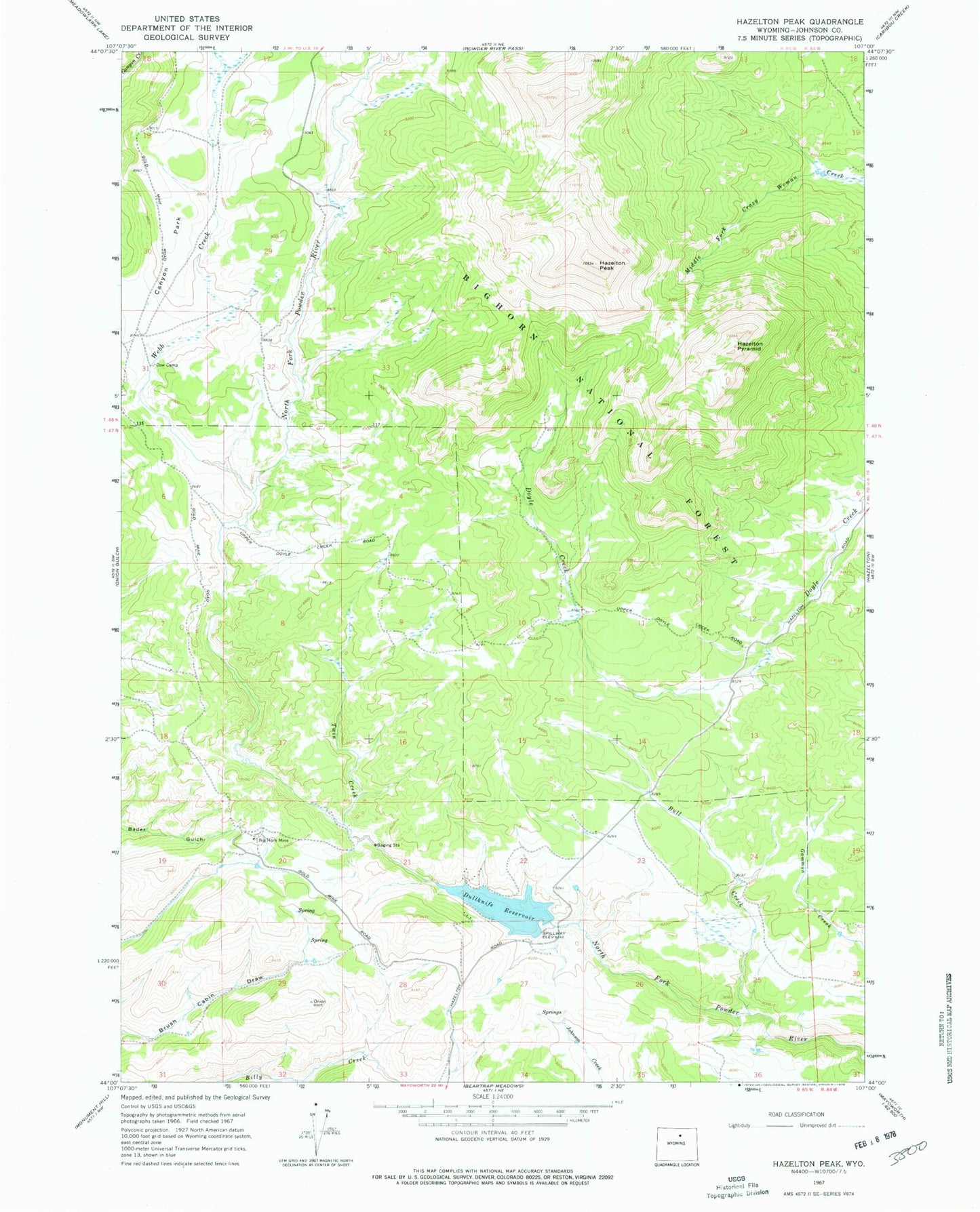 Classic USGS Hazelton Peak Wyoming 7.5'x7.5' Topo Map Image