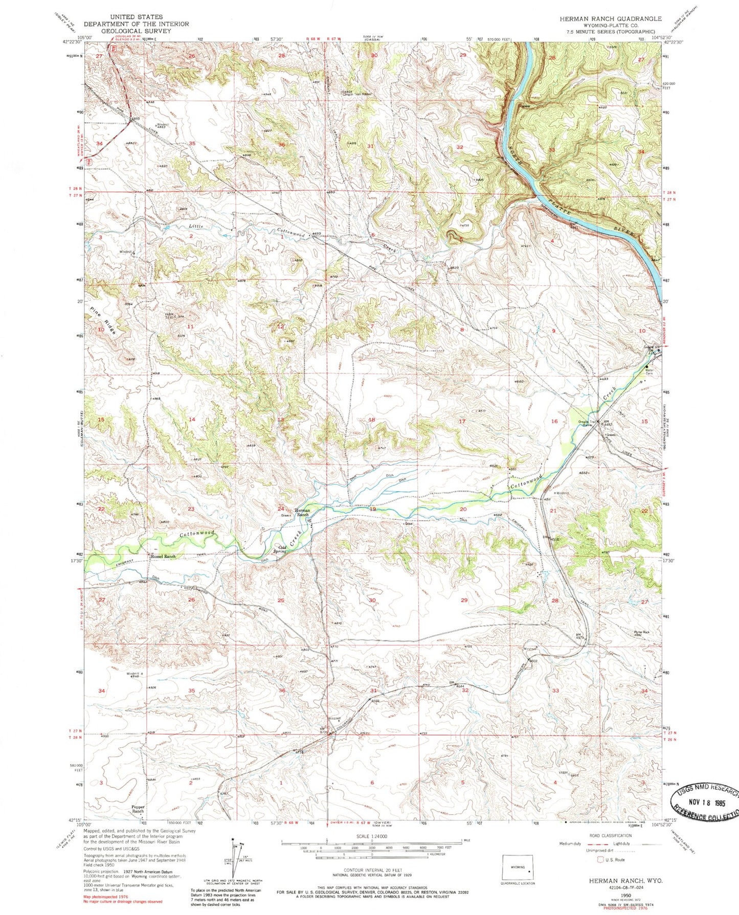 Classic USGS Herman Ranch Wyoming 7.5'x7.5' Topo Map Image