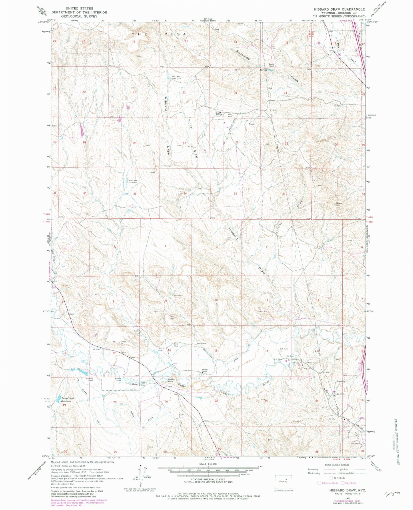 Classic USGS Hibbard Draw Wyoming 7.5'x7.5' Topo Map Image