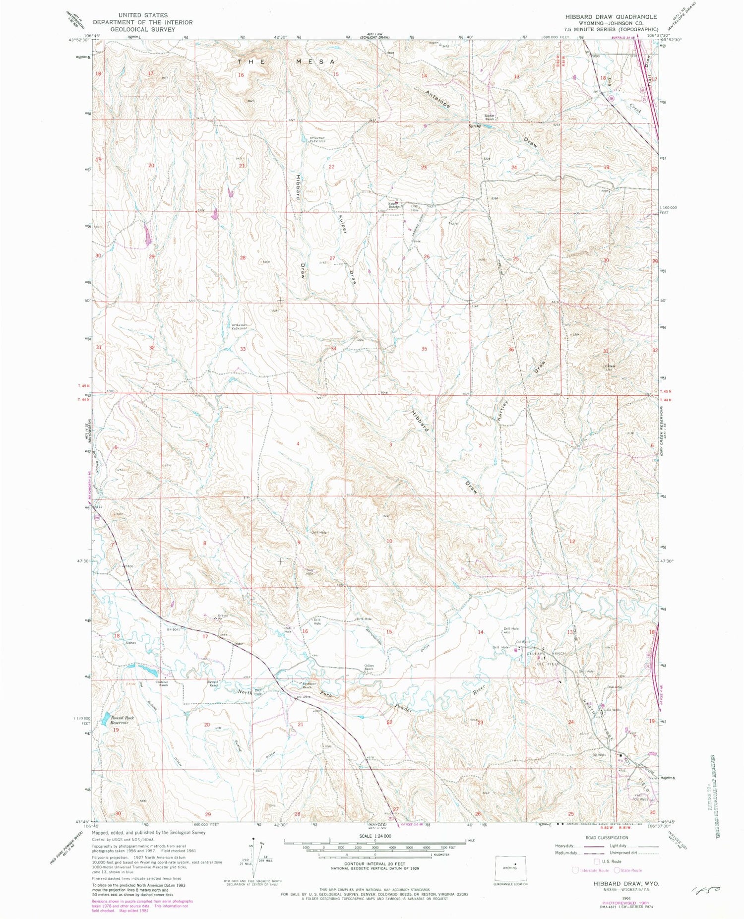 Classic USGS Hibbard Draw Wyoming 7.5'x7.5' Topo Map Image