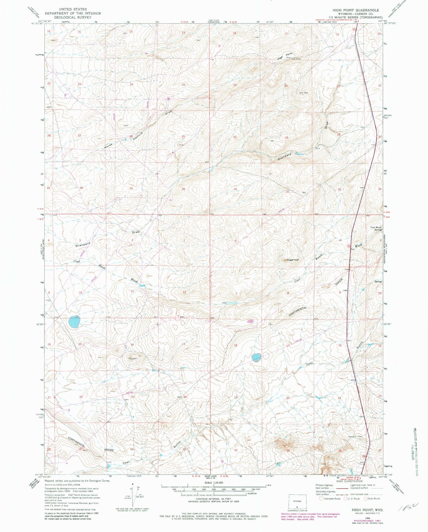 Classic USGS High Point Wyoming 7.5'x7.5' Topo Map Image