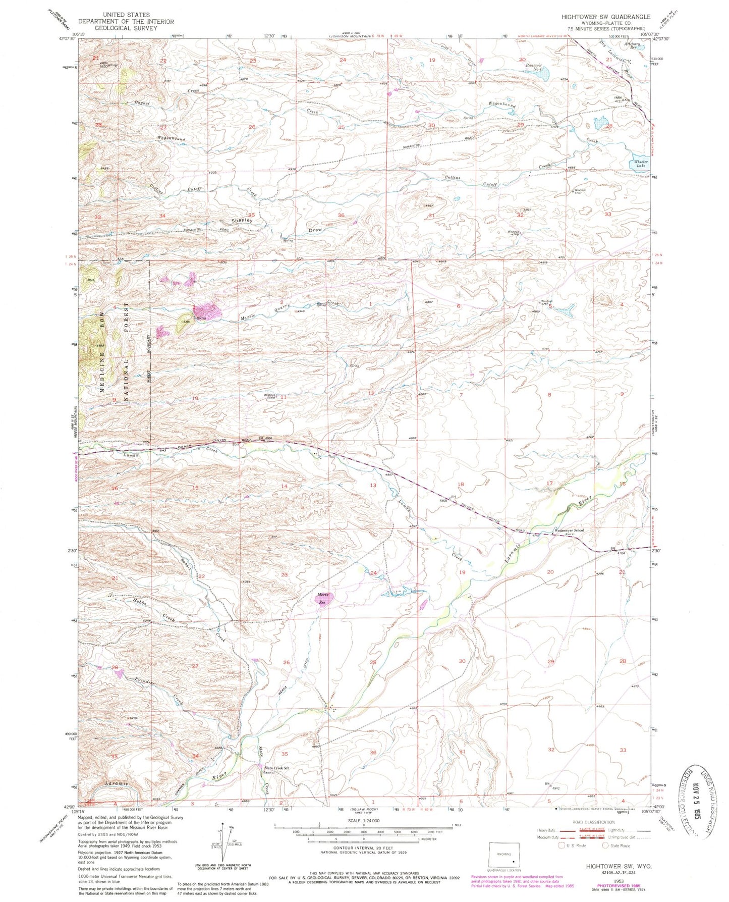 Classic USGS Hightower SW Wyoming 7.5'x7.5' Topo Map Image