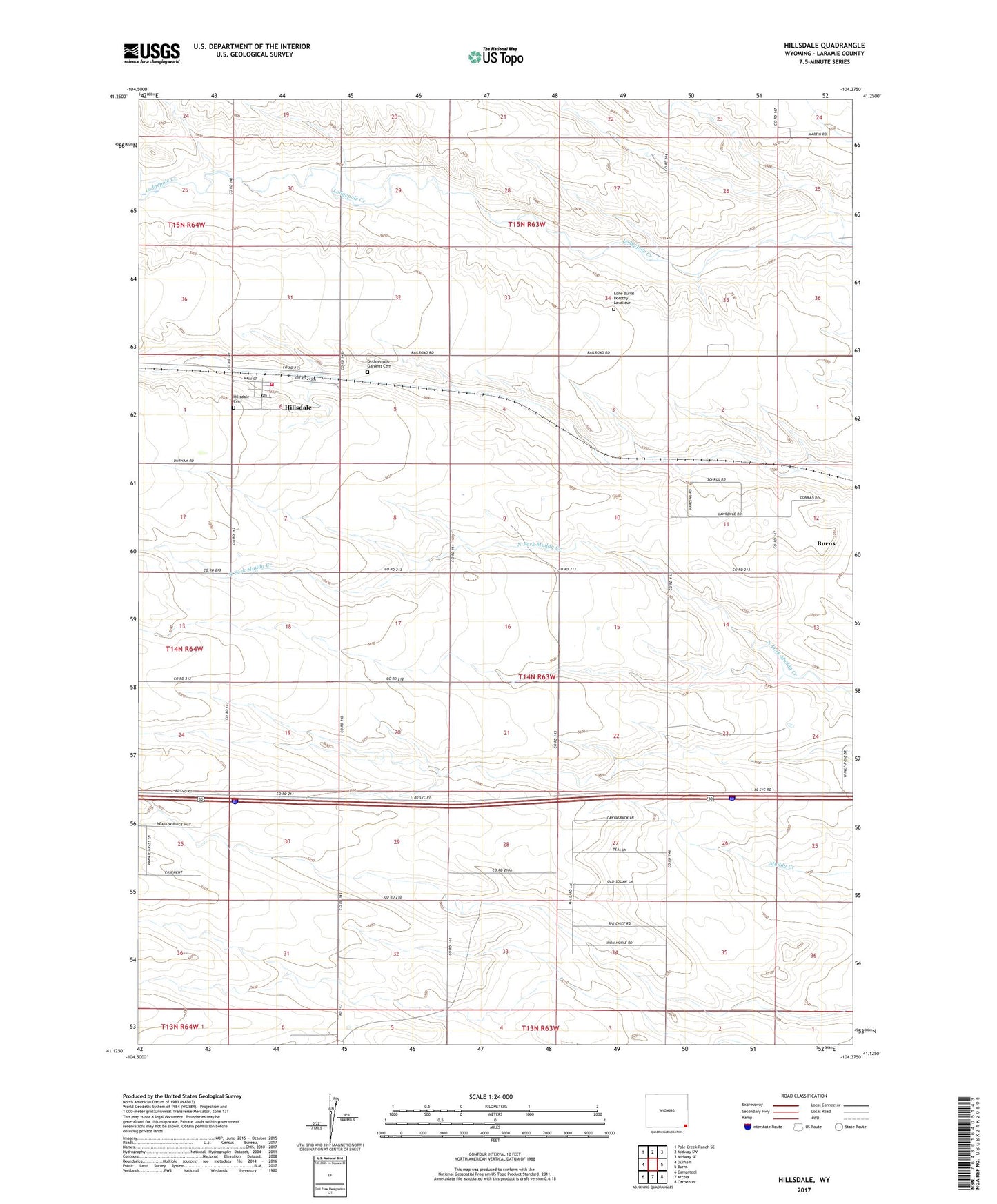 Hillsdale Wyoming US Topo Map Image