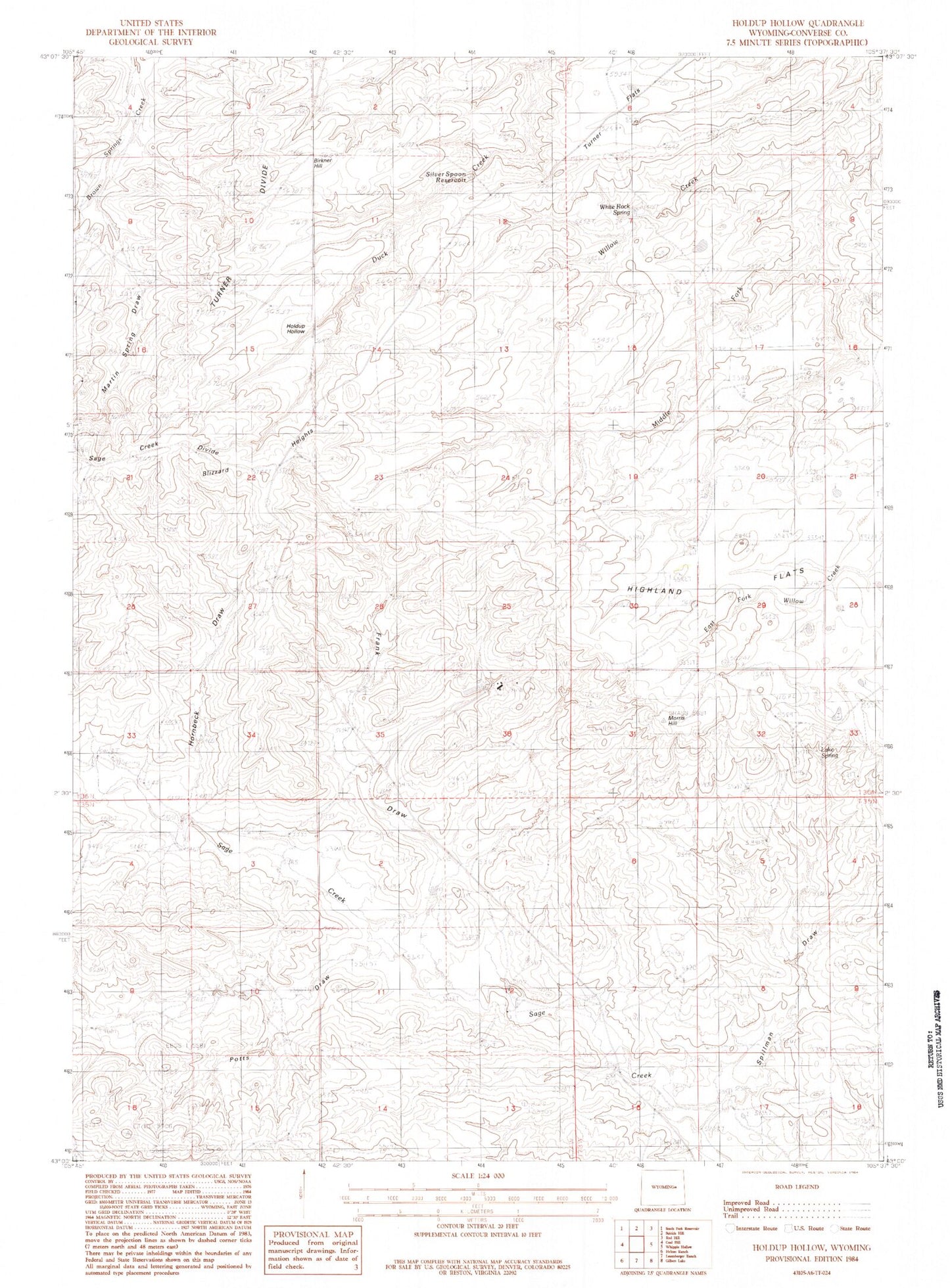 Classic USGS Holdup Hollow Wyoming 7.5'x7.5' Topo Map Image