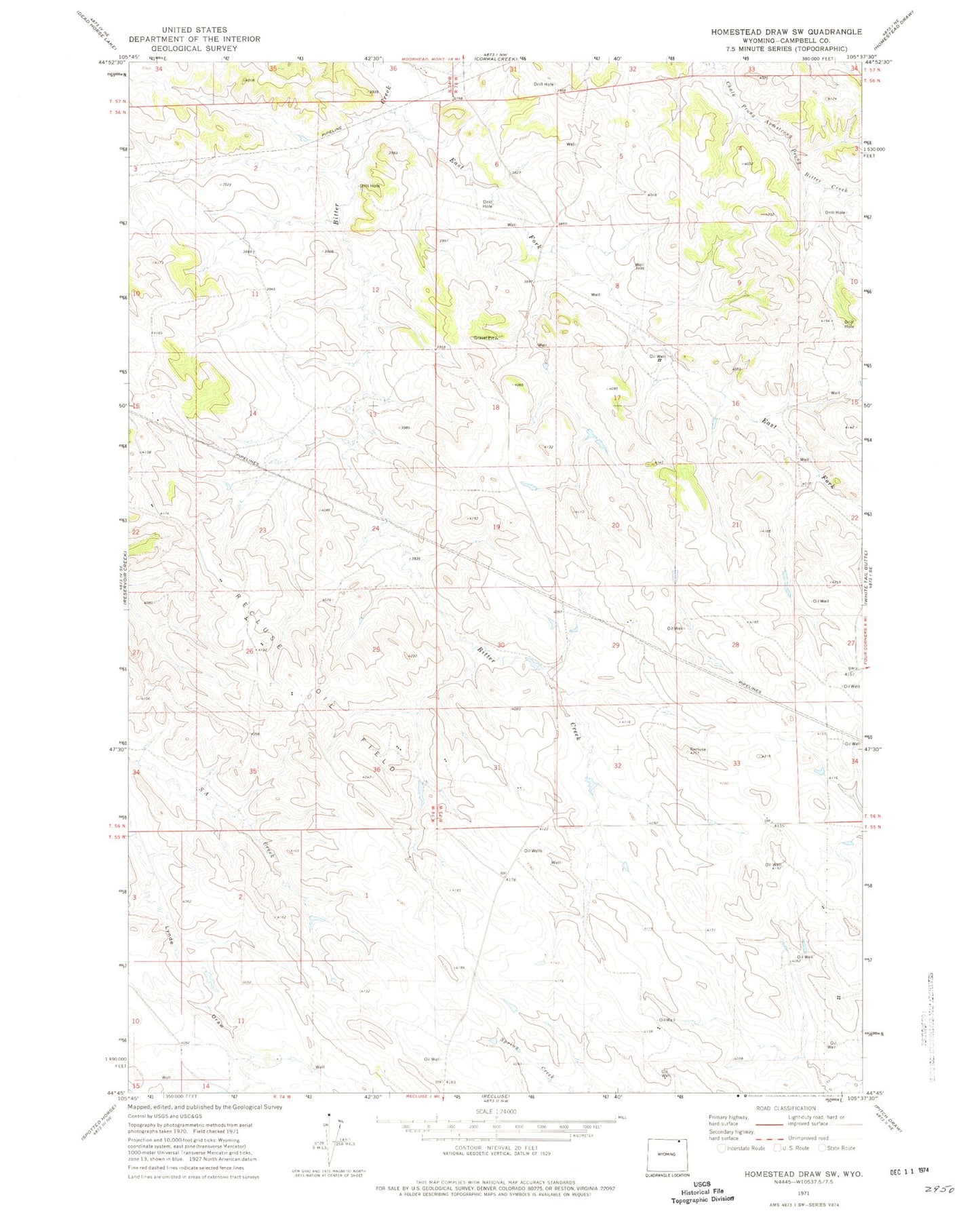 Classic USGS Homestead Draw SW Wyoming 7.5'x7.5' Topo Map Image