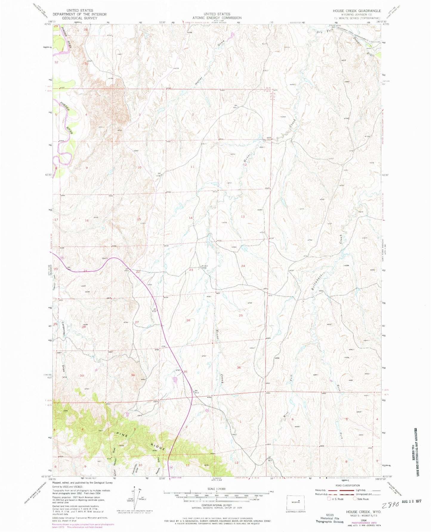 Classic USGS House Creek Wyoming 7.5'x7.5' Topo Map Image