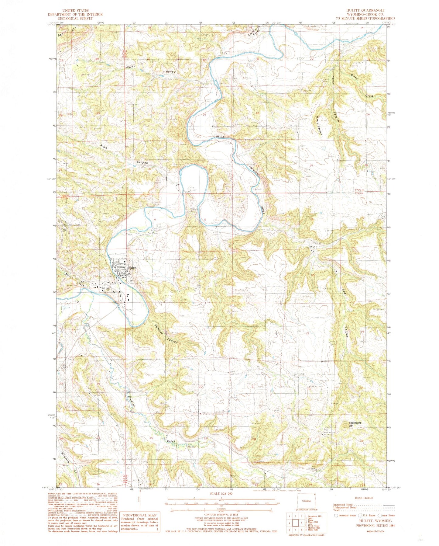 Classic USGS Hulett Wyoming 7.5'x7.5' Topo Map Image