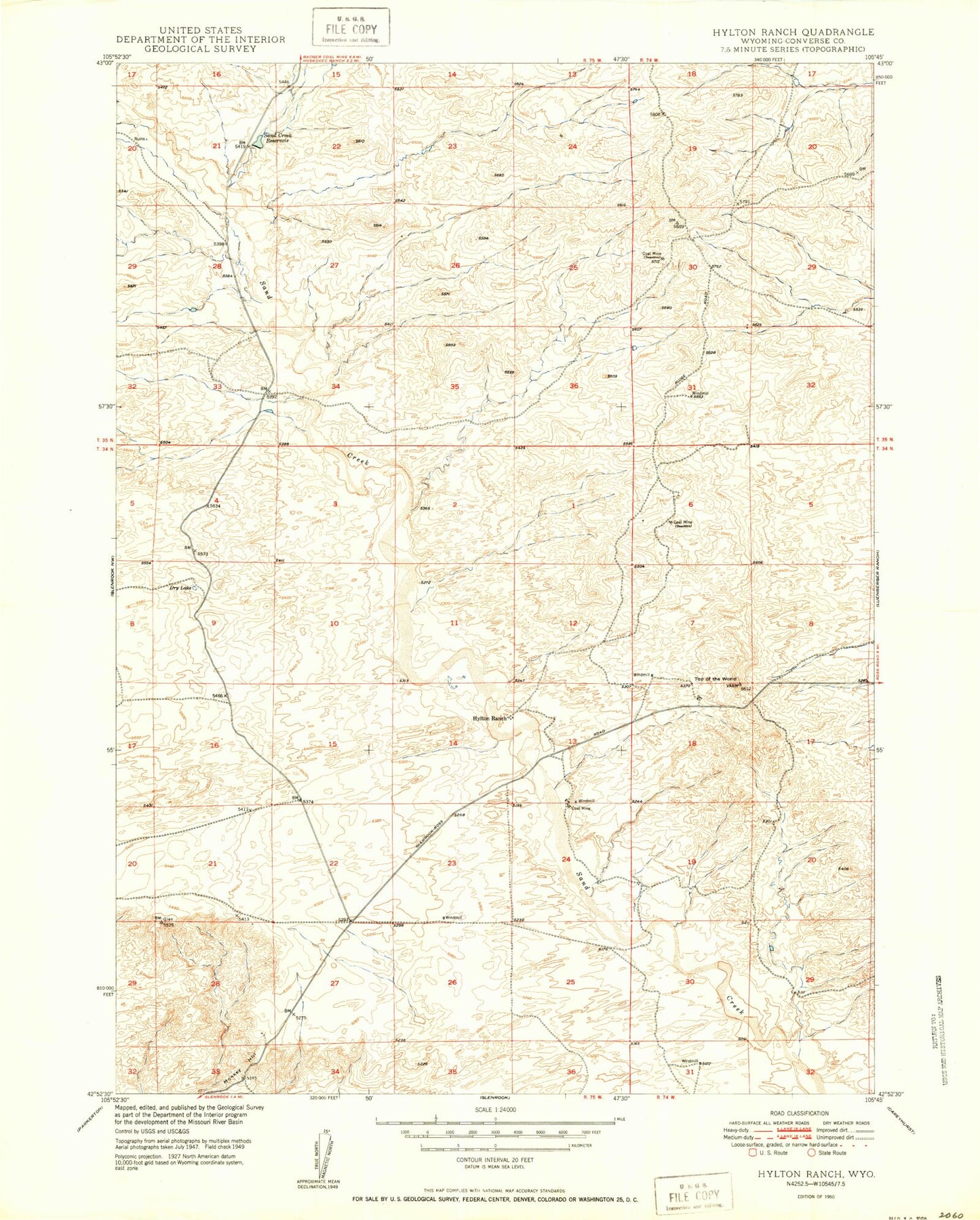 Classic USGS Hylton Ranch Wyoming 7.5'x7.5' Topo Map Image