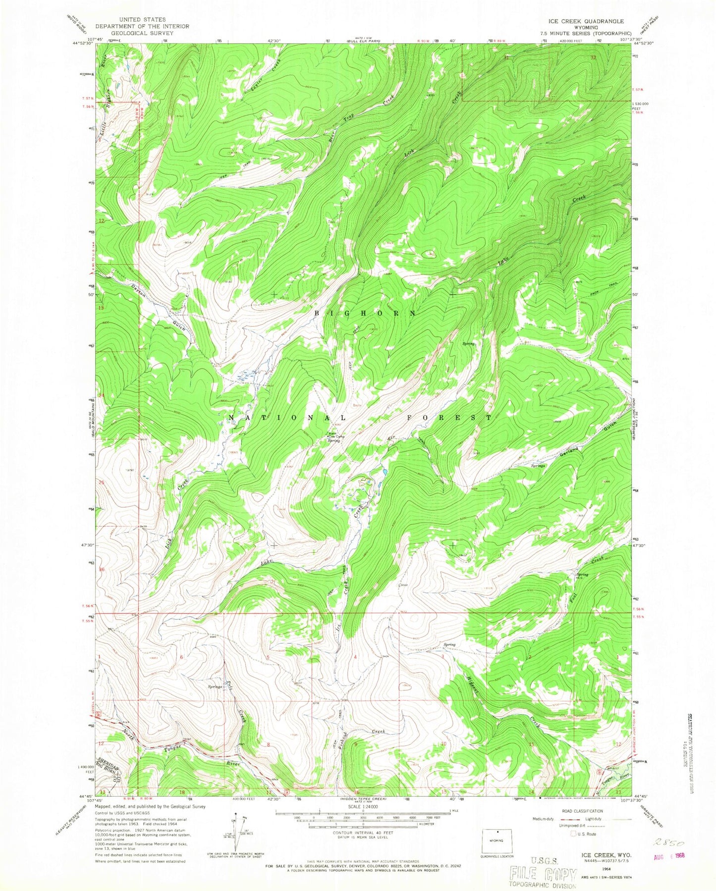 Classic USGS Ice Creek Wyoming 7.5'x7.5' Topo Map Image