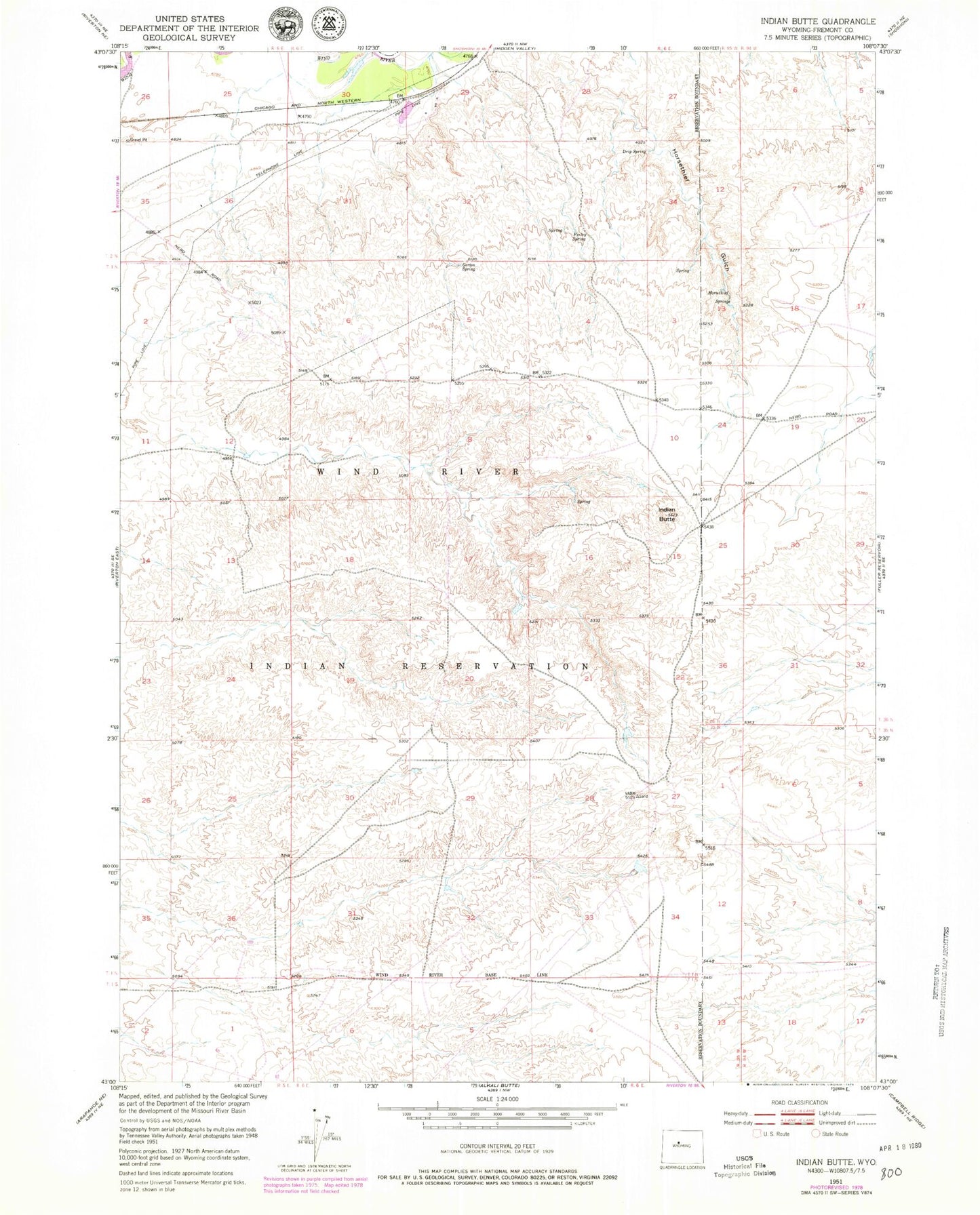 Classic USGS Indian Butte Wyoming 7.5'x7.5' Topo Map Image