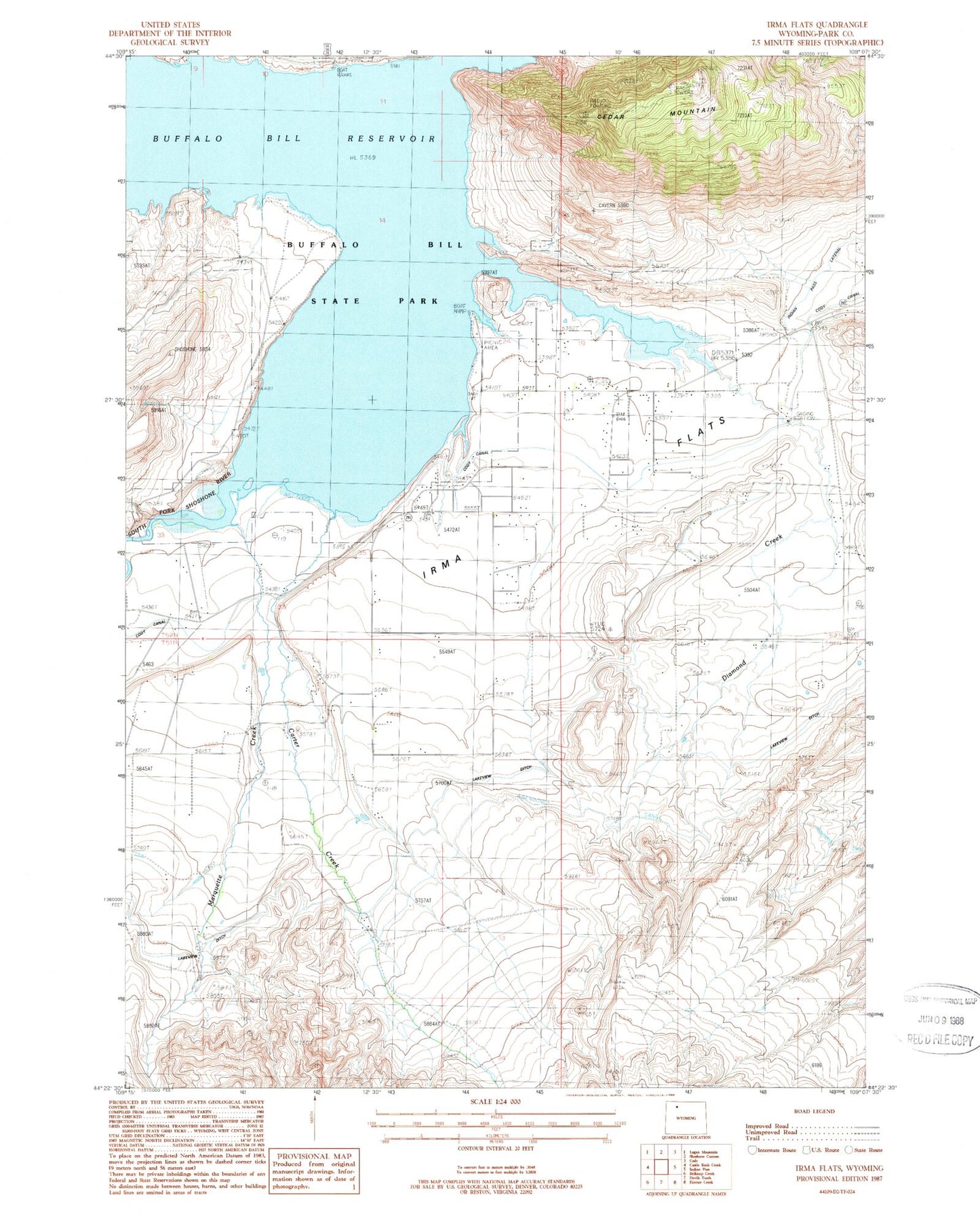 Classic USGS Irma Flats Wyoming 7.5'x7.5' Topo Map Image