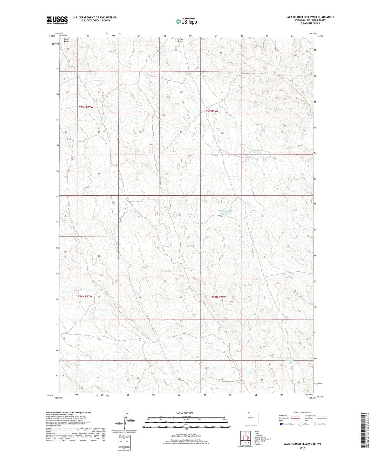 Jack Horner Reservoir Wyoming US Topo Map Image