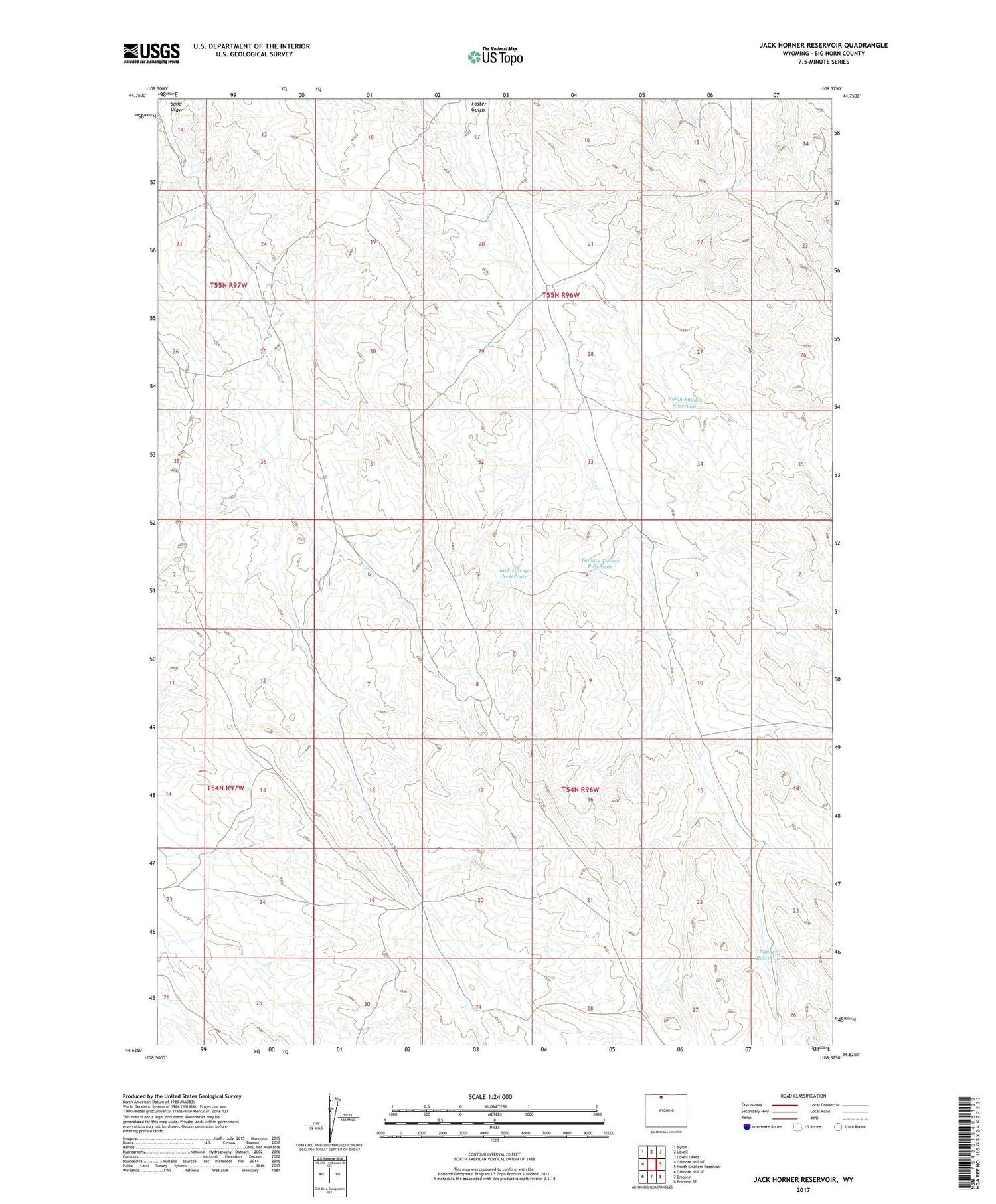 Jack Horner Reservoir Wyoming US Topo Map Image