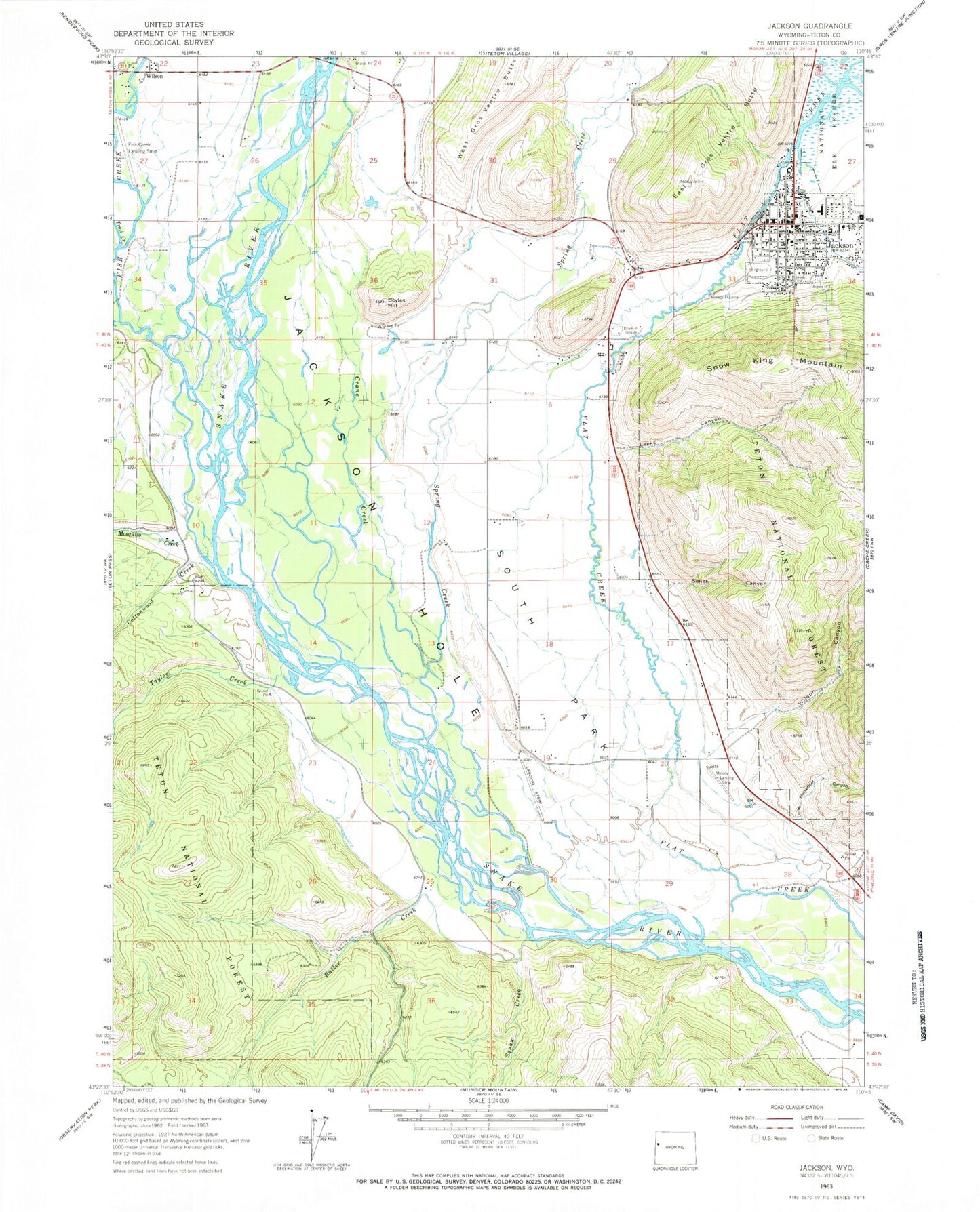 Classic USGS Jackson Wyoming 7.5'x7.5' Topo Map Image