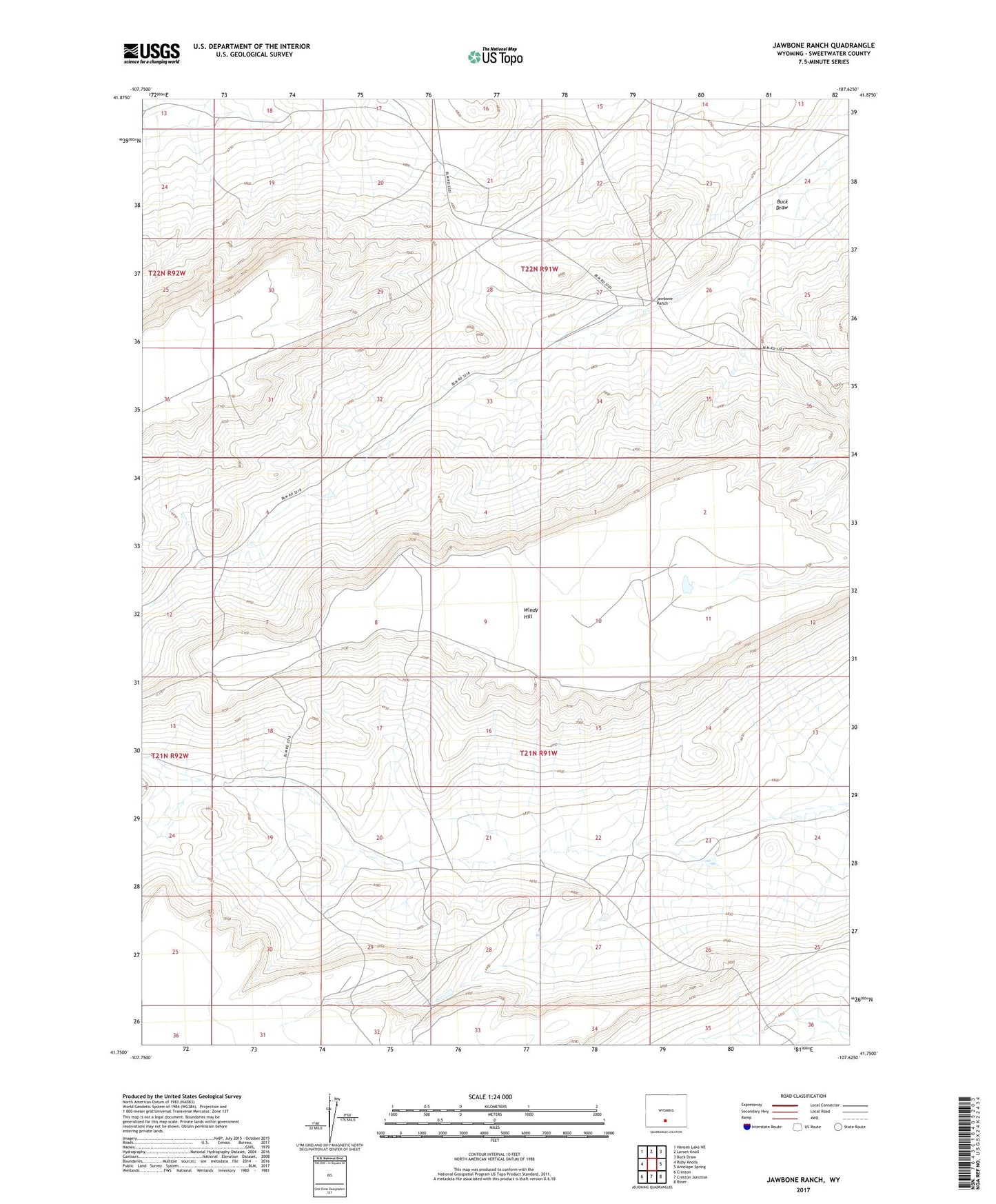 Jawbone Ranch Wyoming US Topo Map Image