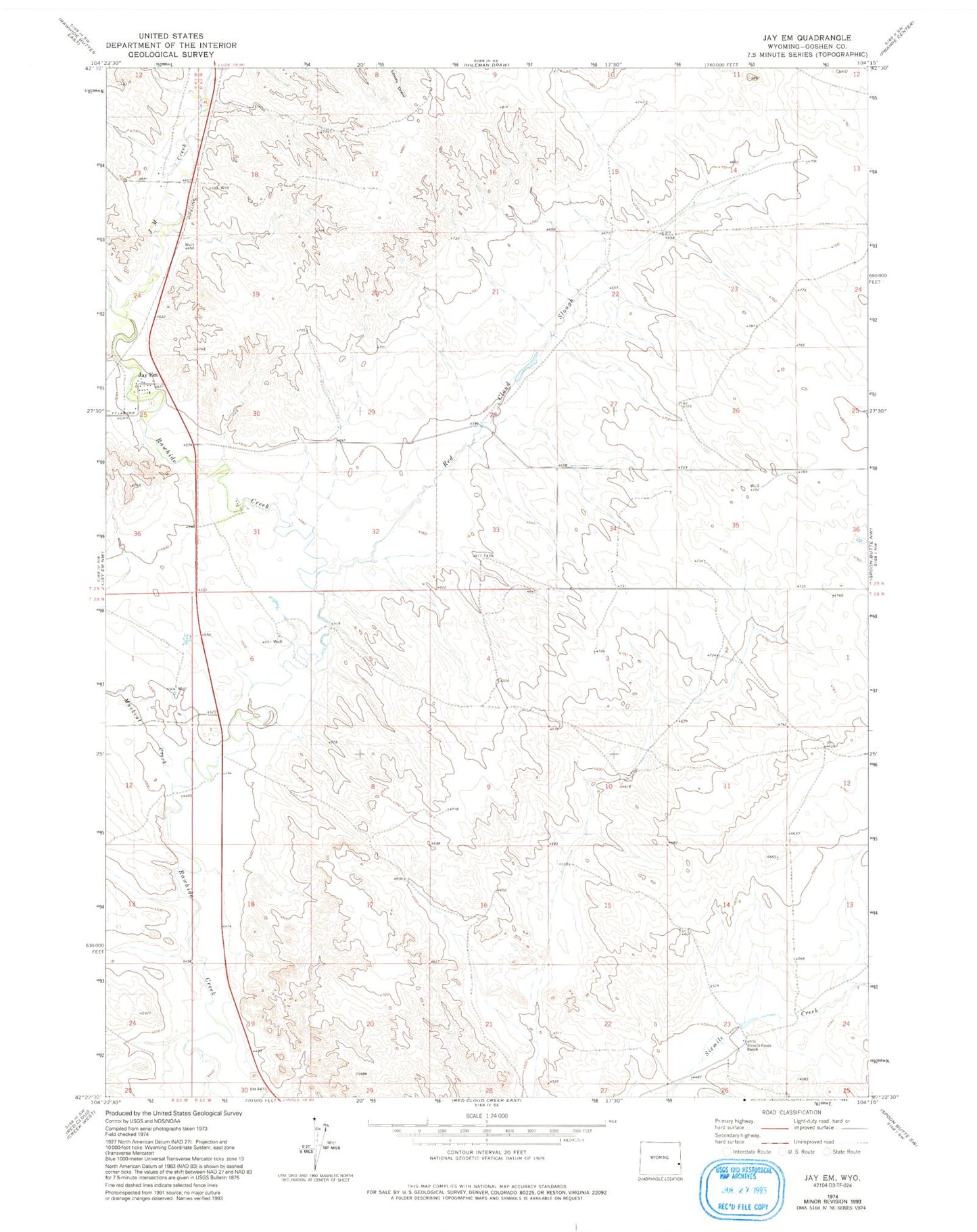 Classic USGS Jay Em Wyoming 7.5'x7.5' Topo Map Image