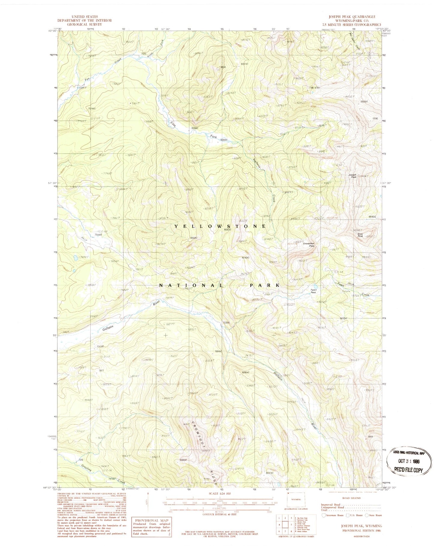 Classic USGS Joseph Peak Wyoming 7.5'x7.5' Topo Map Image
