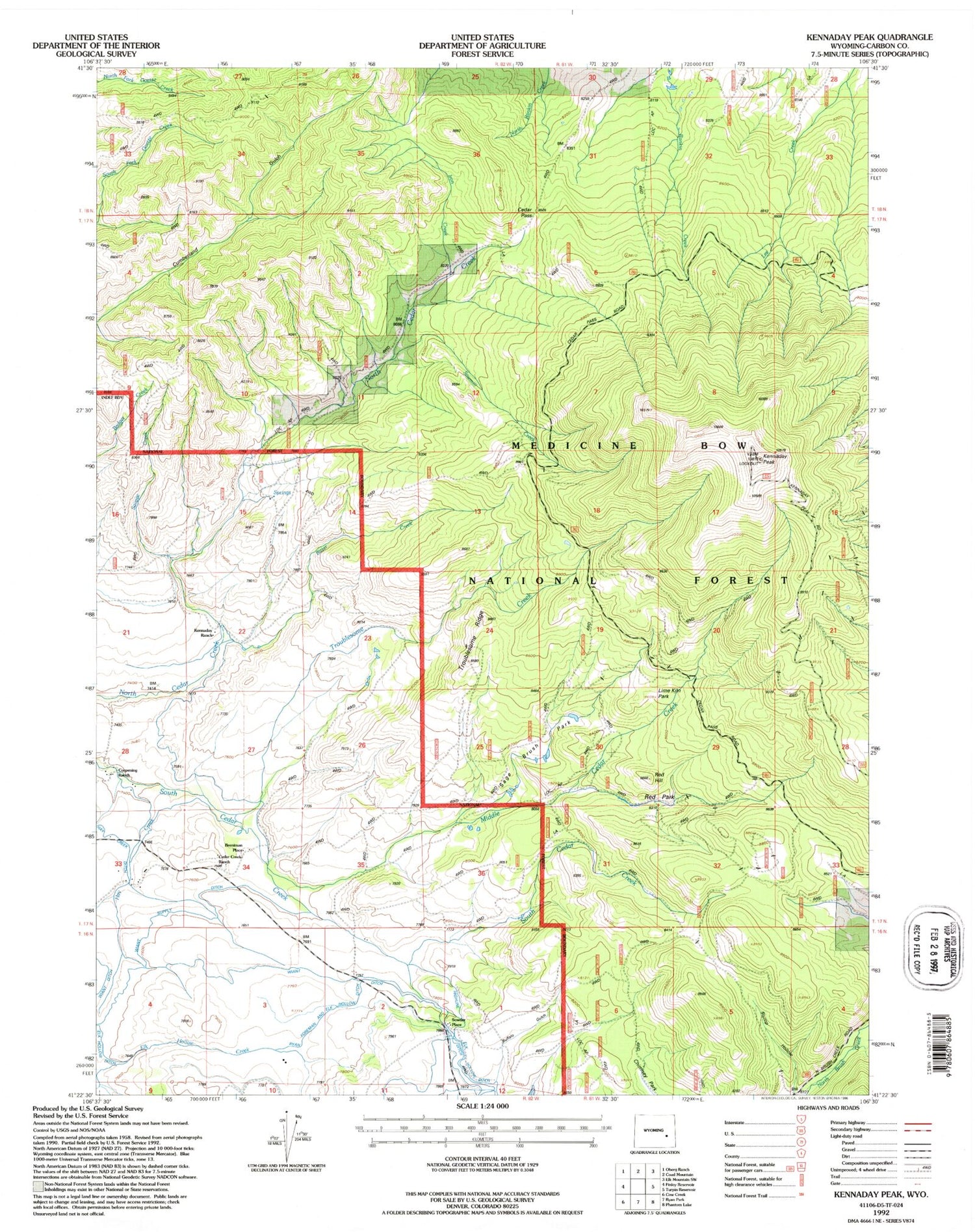 Classic USGS Kennaday Peak Wyoming 7.5'x7.5' Topo Map Image