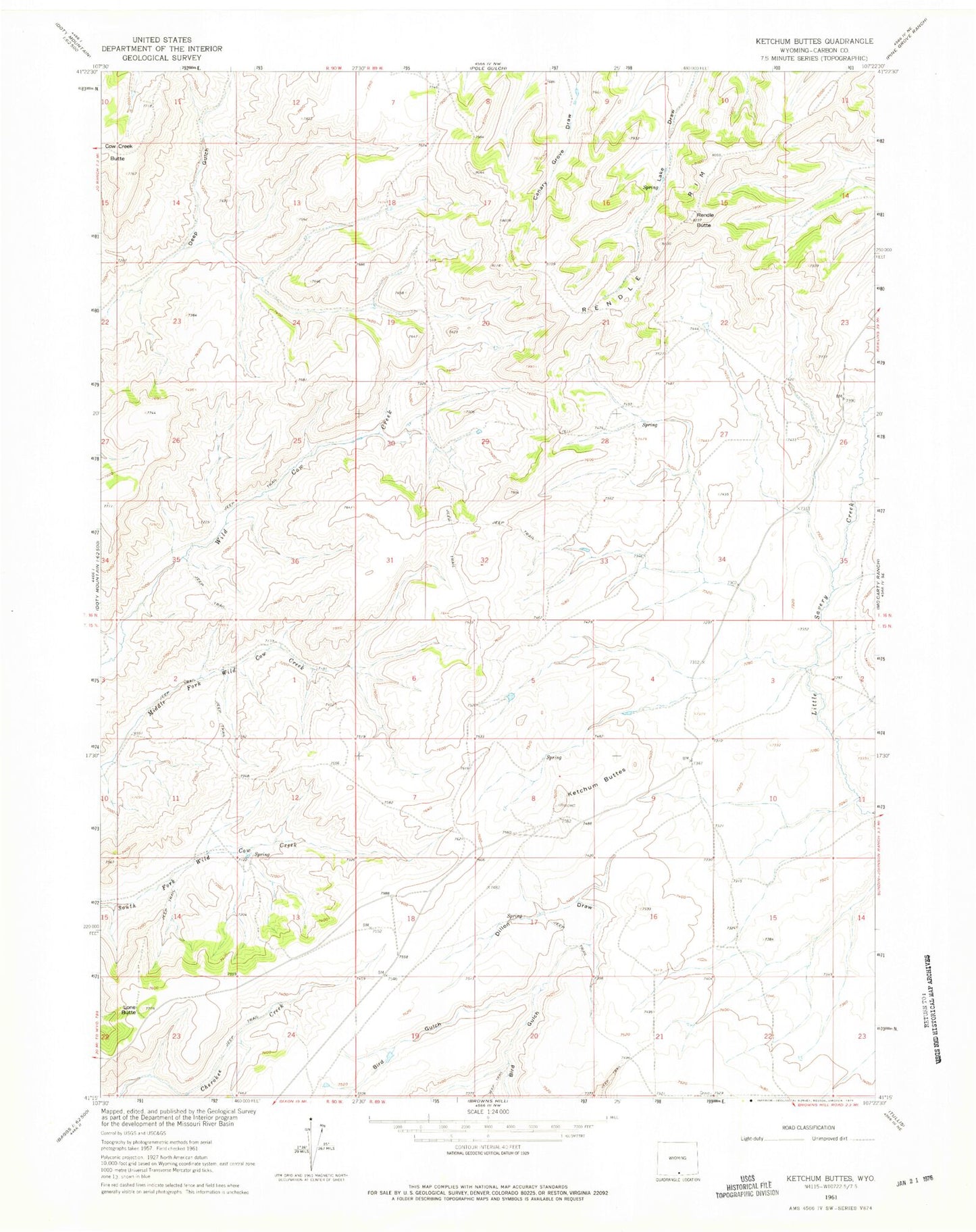Classic USGS Ketchum Buttes Wyoming 7.5'x7.5' Topo Map Image