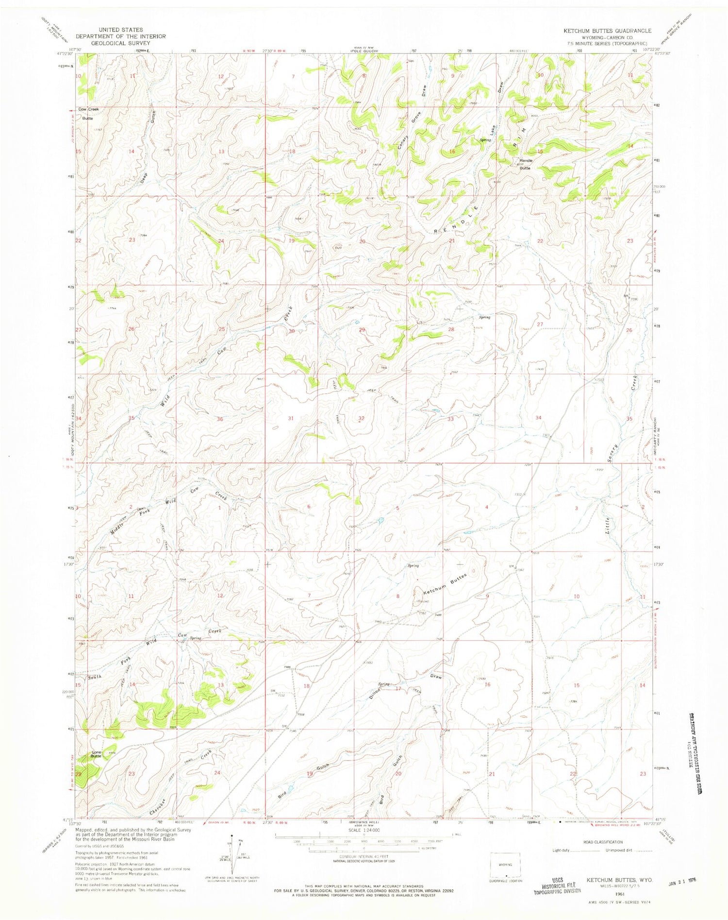 Classic USGS Ketchum Buttes Wyoming 7.5'x7.5' Topo Map Image