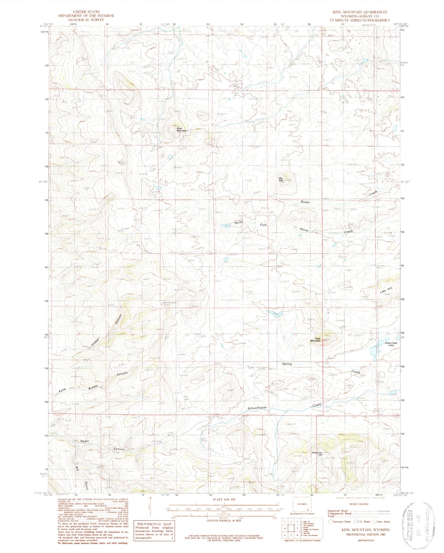 Classic USGS King Mountain Wyoming 7.5'x7.5' Topo Map Image
