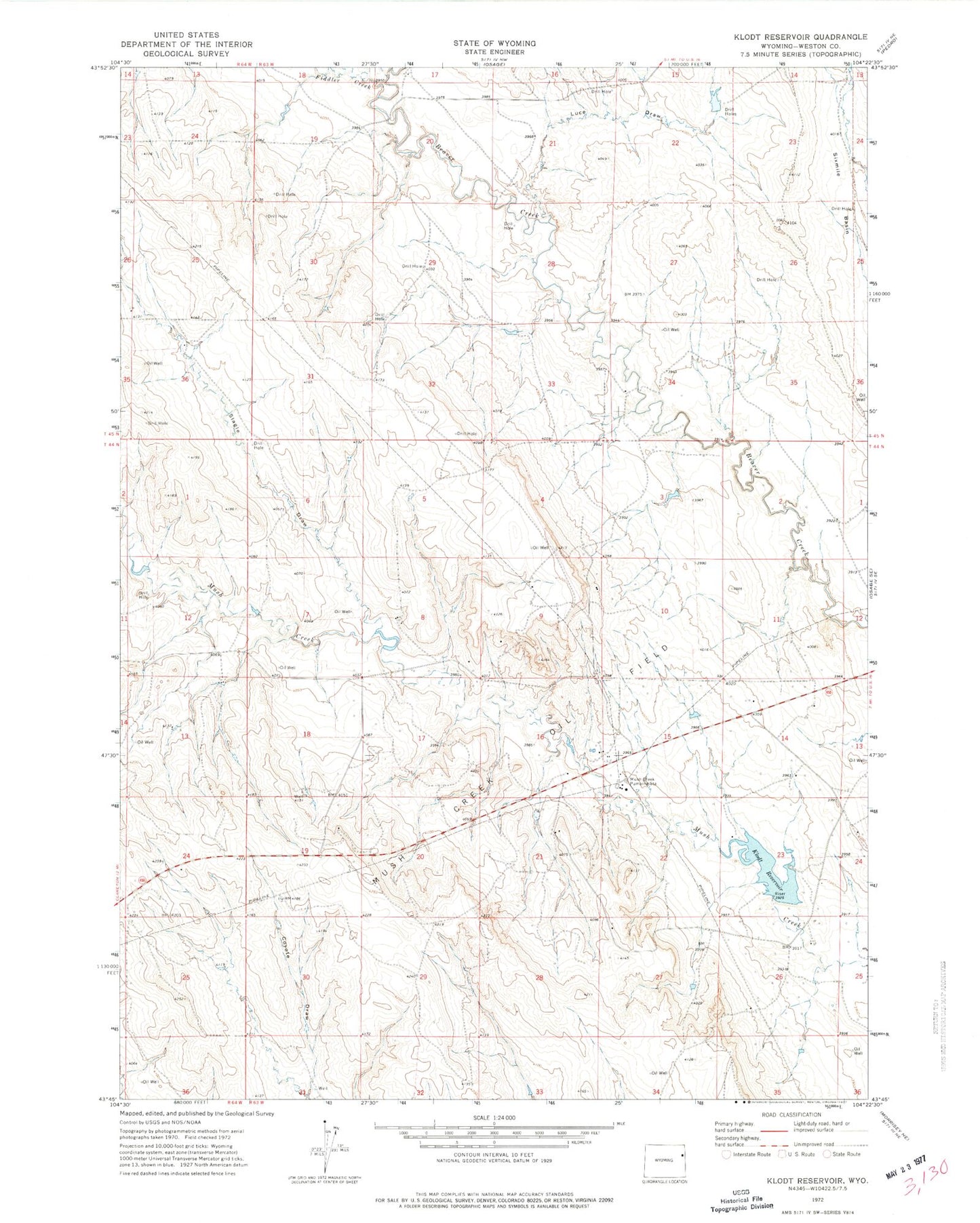 Classic USGS Klodt Reservoir Wyoming 7.5'x7.5' Topo Map Image