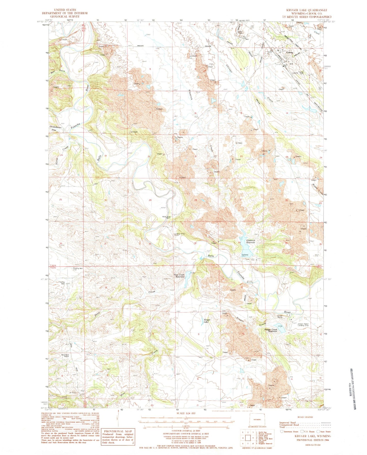 Classic USGS Kruger Lake Wyoming 7.5'x7.5' Topo Map Image