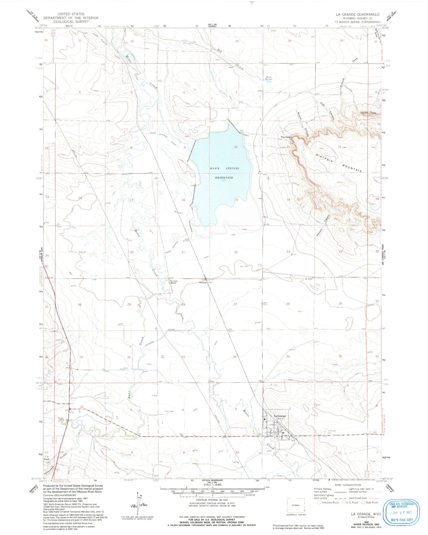 Classic USGS La Grange Wyoming 7.5'x7.5' Topo Map Image