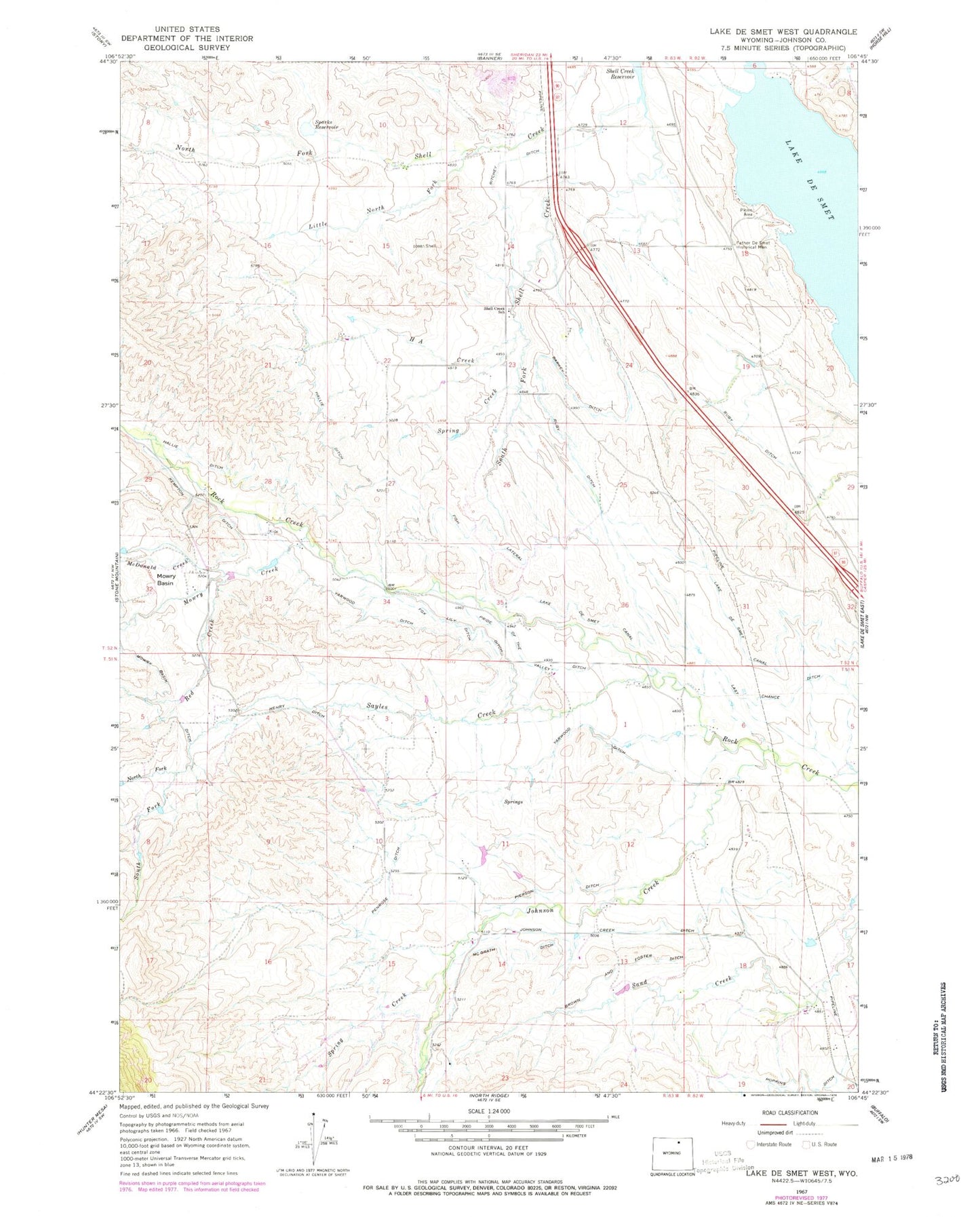 Classic USGS Lake De Smet West Wyoming 7.5'x7.5' Topo Map Image