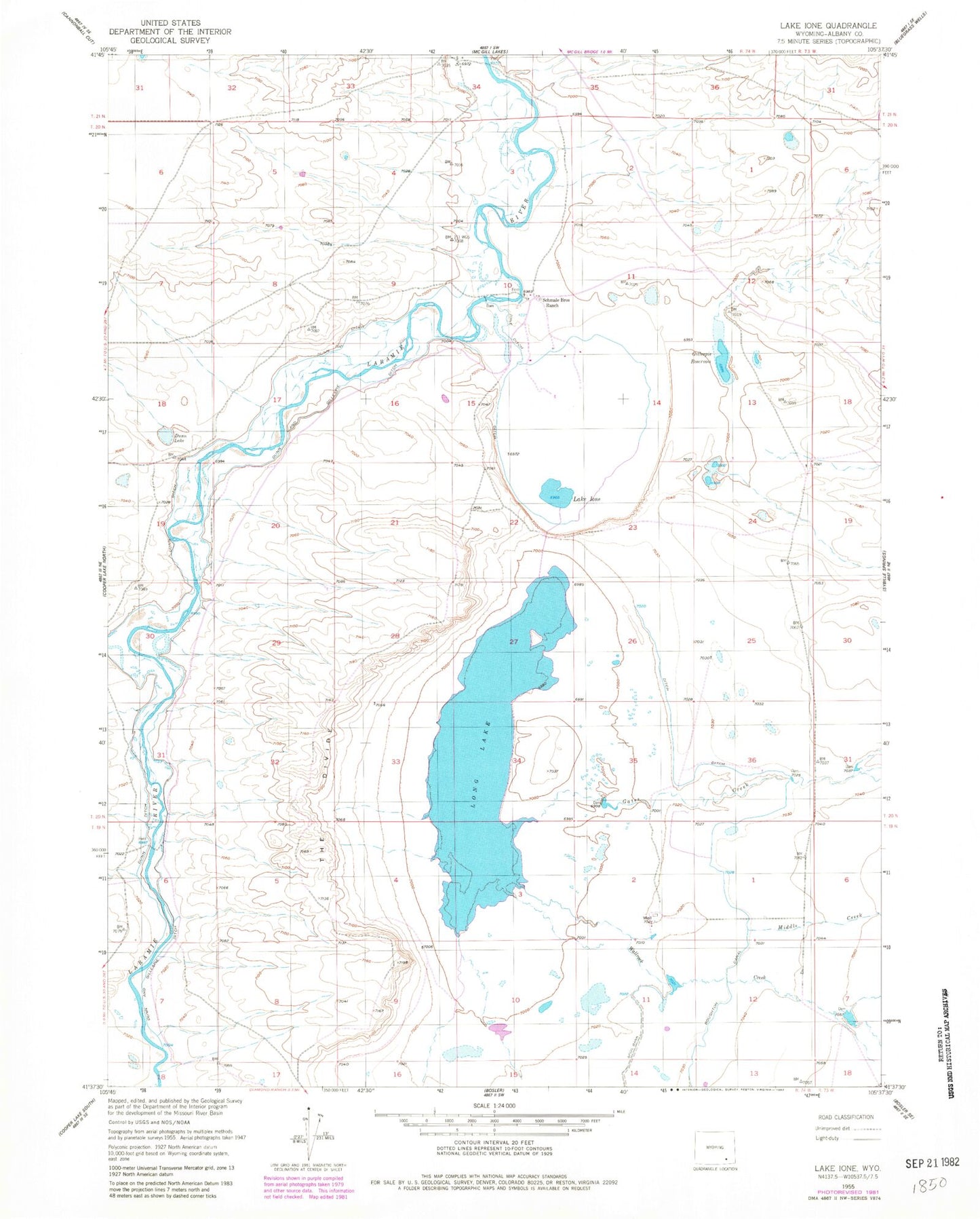 Classic USGS Lake Ione Wyoming 7.5'x7.5' Topo Map Image