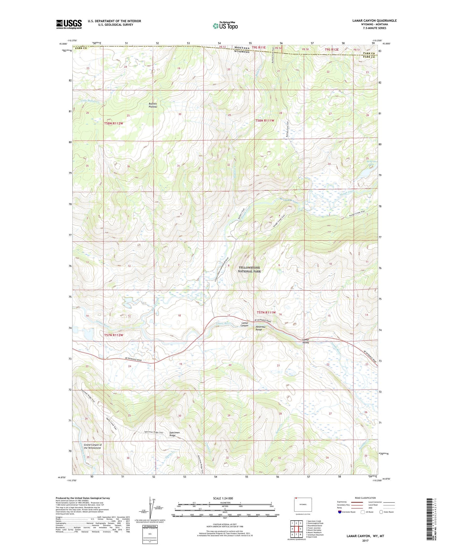 Lamar Canyon Wyoming US Topo Map Image