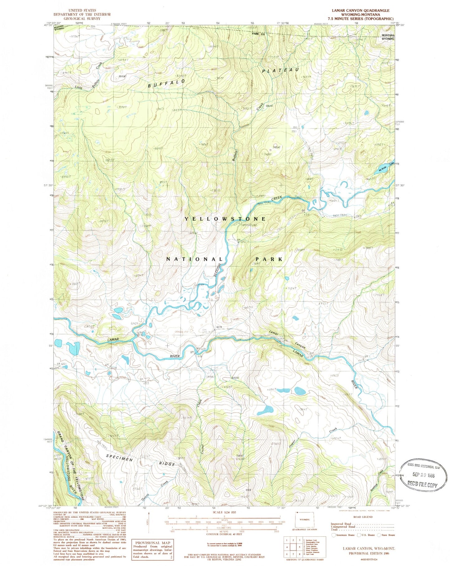Classic USGS Lamar Canyon Wyoming 7.5'x7.5' Topo Map Image