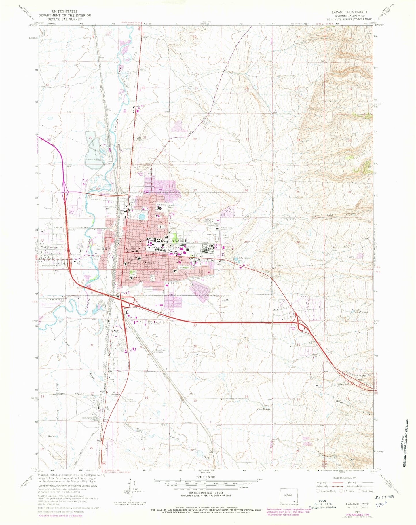 Classic USGS Laramie Wyoming 7.5'x7.5' Topo Map Image