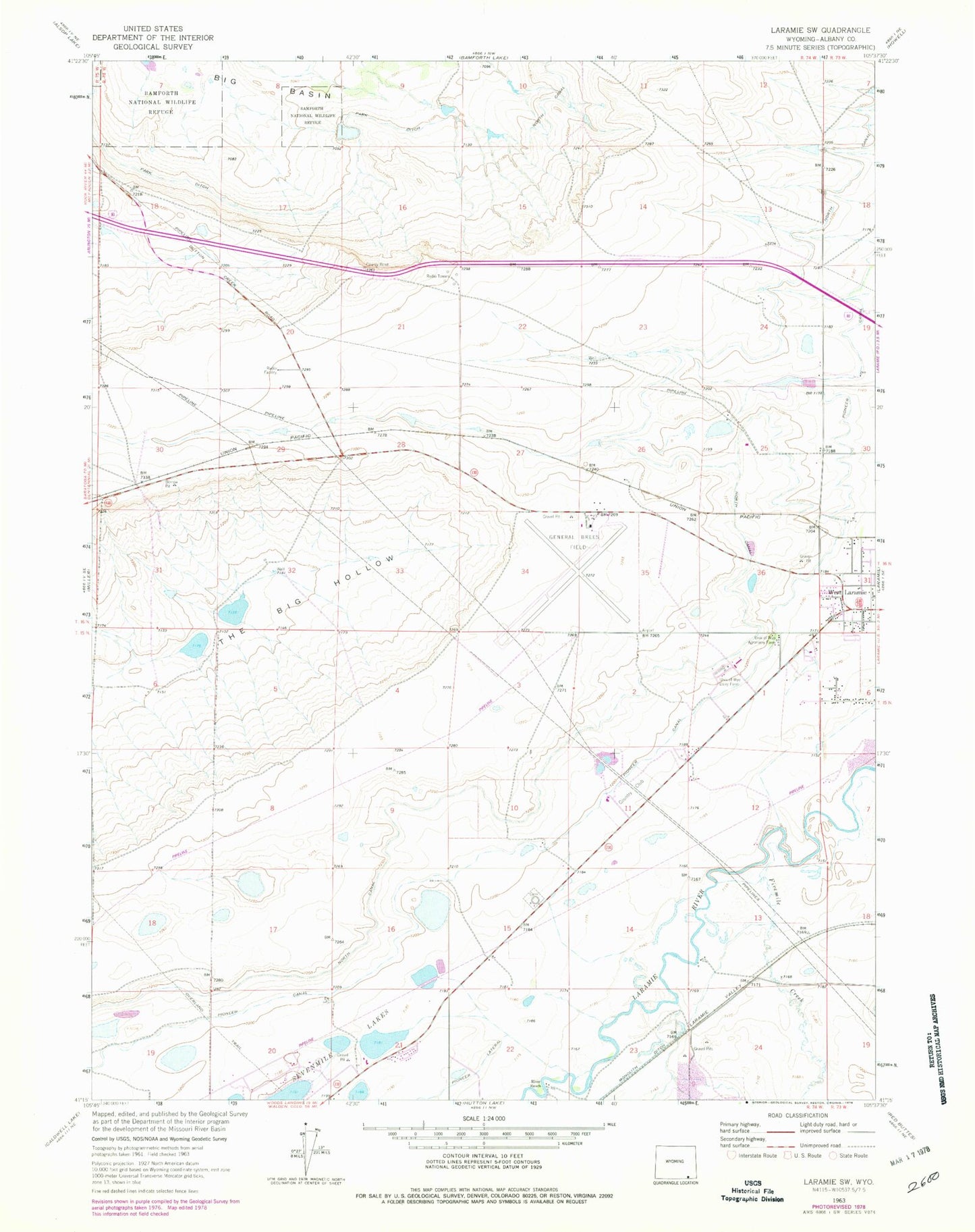Classic USGS Laramie SW Wyoming 7.5'x7.5' Topo Map Image