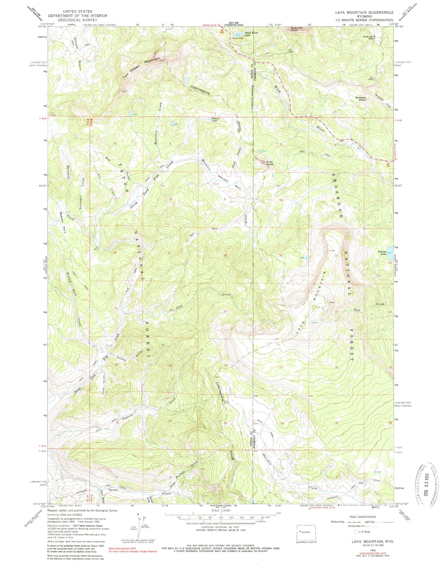 Classic USGS Lava Mountain Wyoming 7.5'x7.5' Topo Map Image