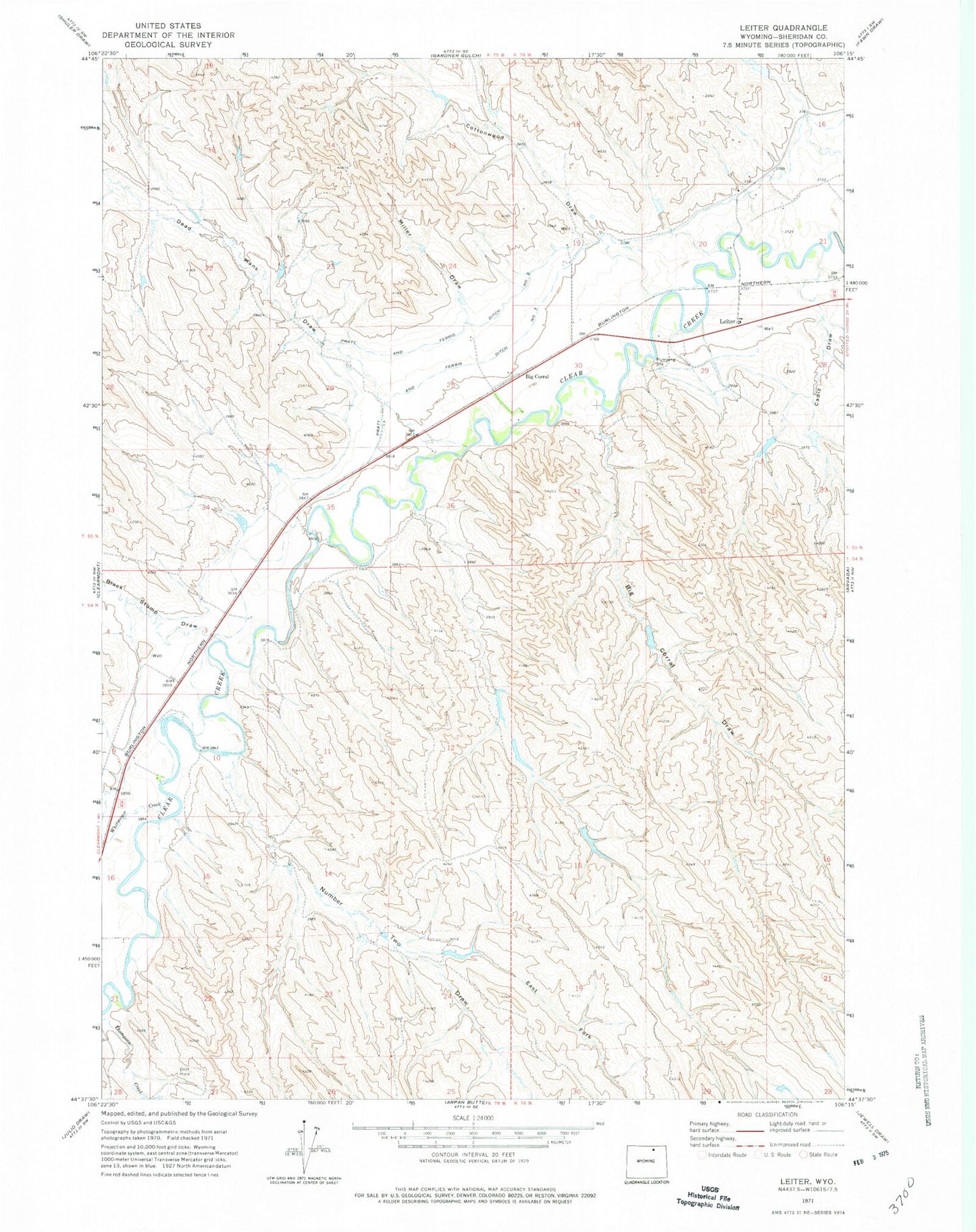 Classic USGS Leiter Wyoming 7.5'x7.5' Topo Map Image