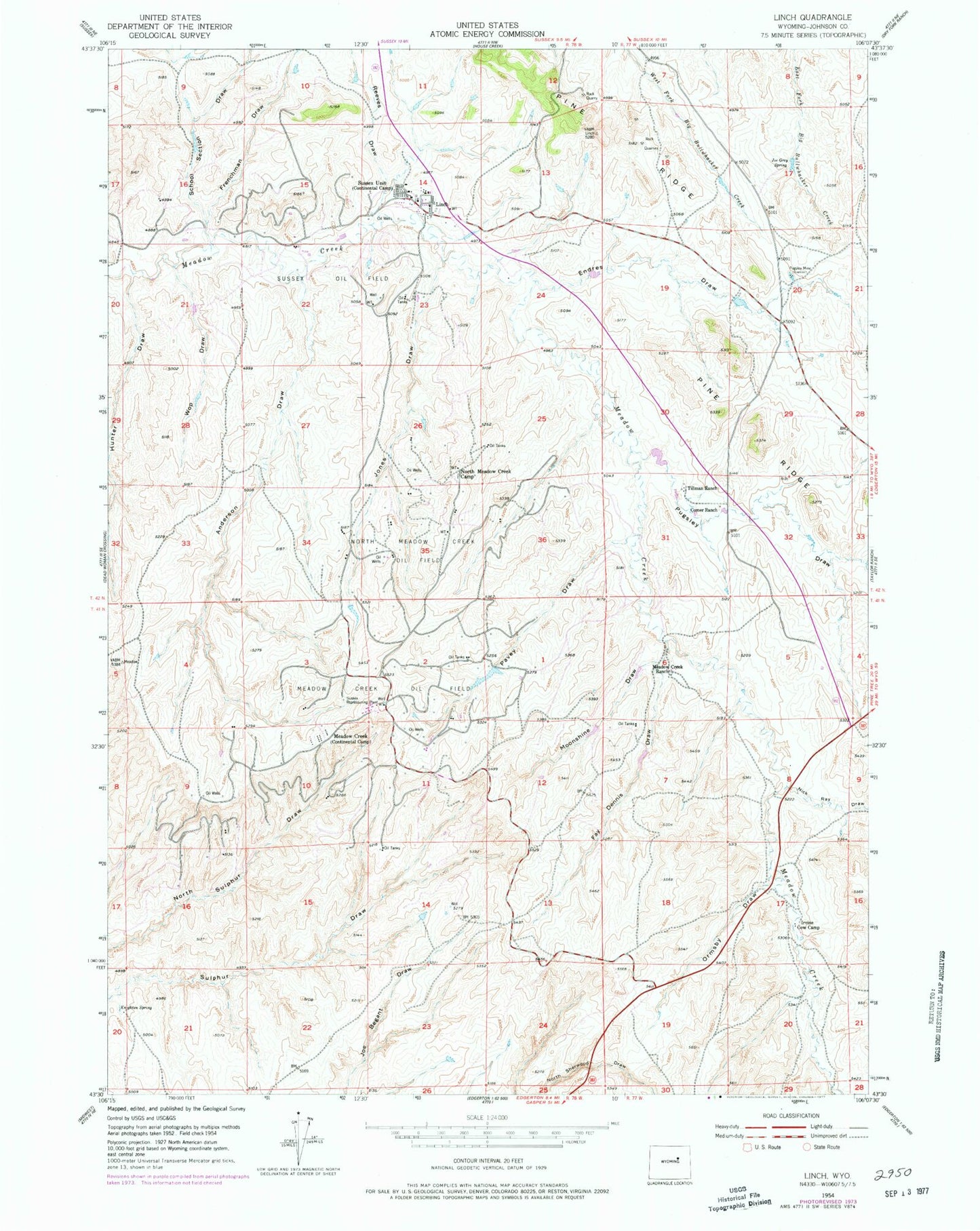 Classic USGS Linch Wyoming 7.5'x7.5' Topo Map Image
