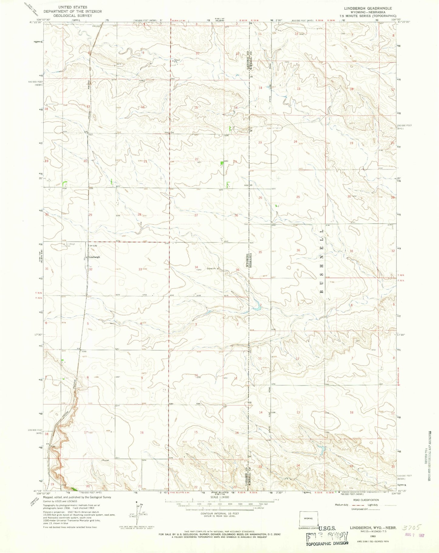 Classic USGS Lindbergh Wyoming 7.5'x7.5' Topo Map Image