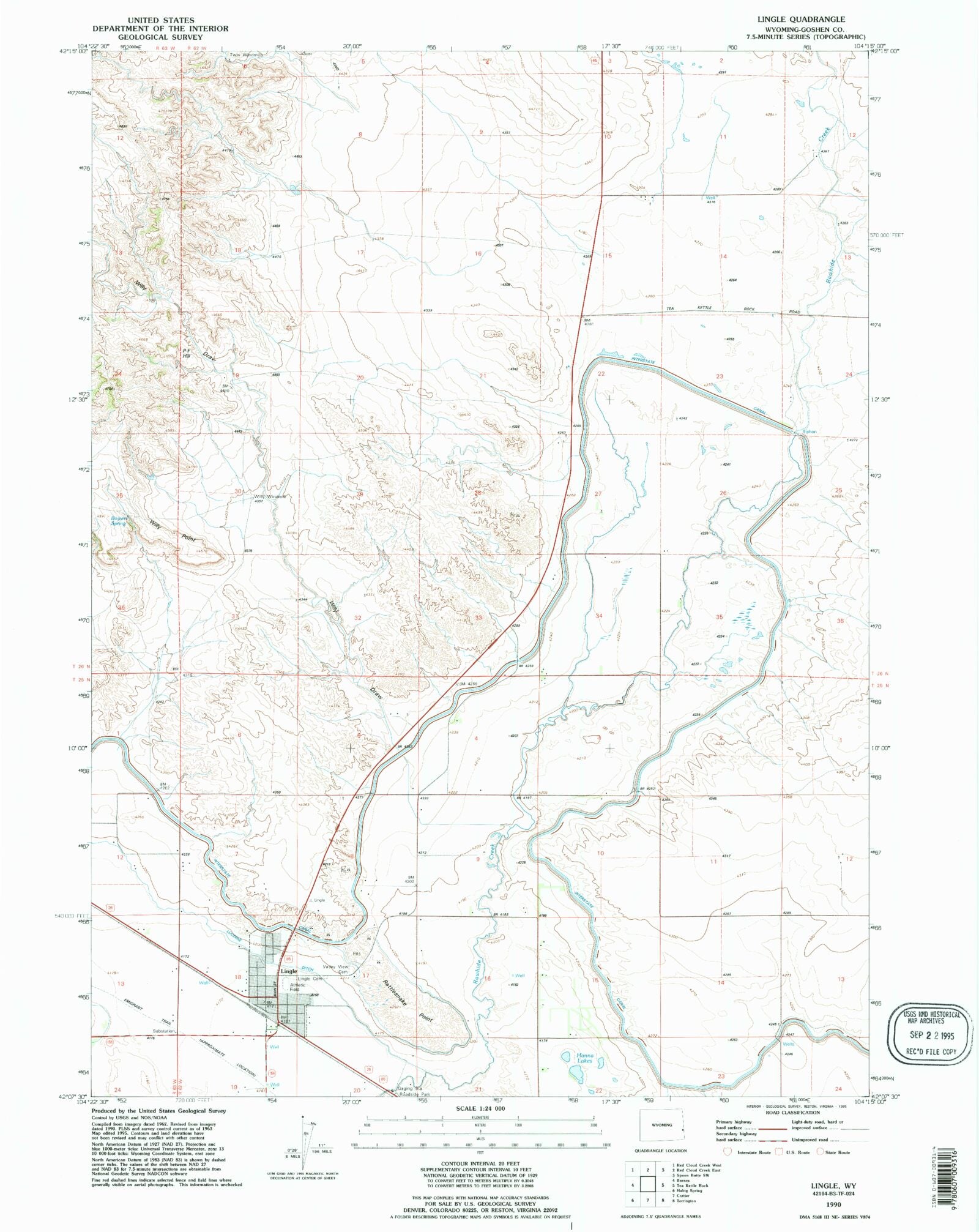 Classic USGS Lingle Wyoming 7.5'x7.5' Topo Map MyTopo Map Store