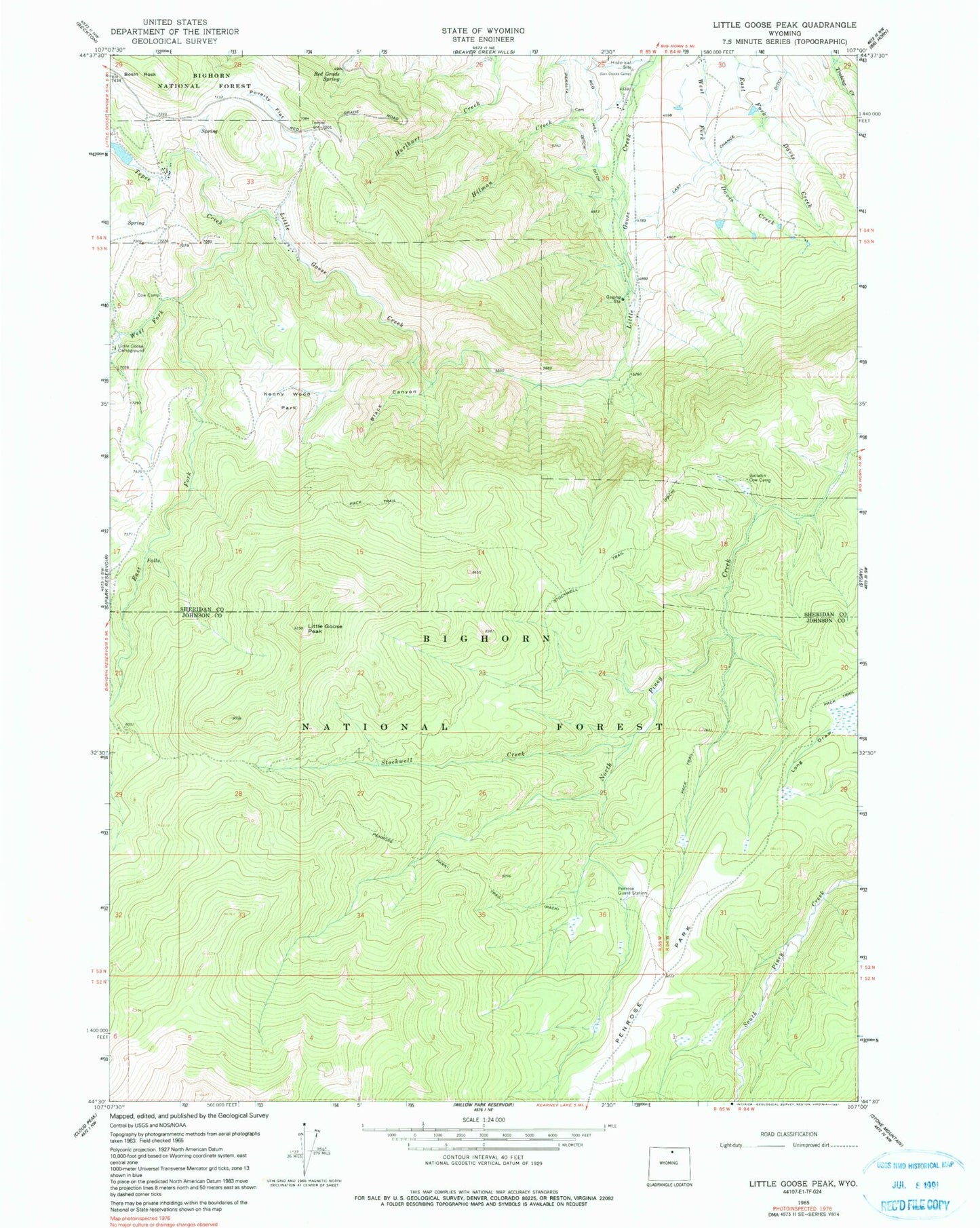 Classic USGS Little Goose Peak Wyoming 7.5'x7.5' Topo Map Image