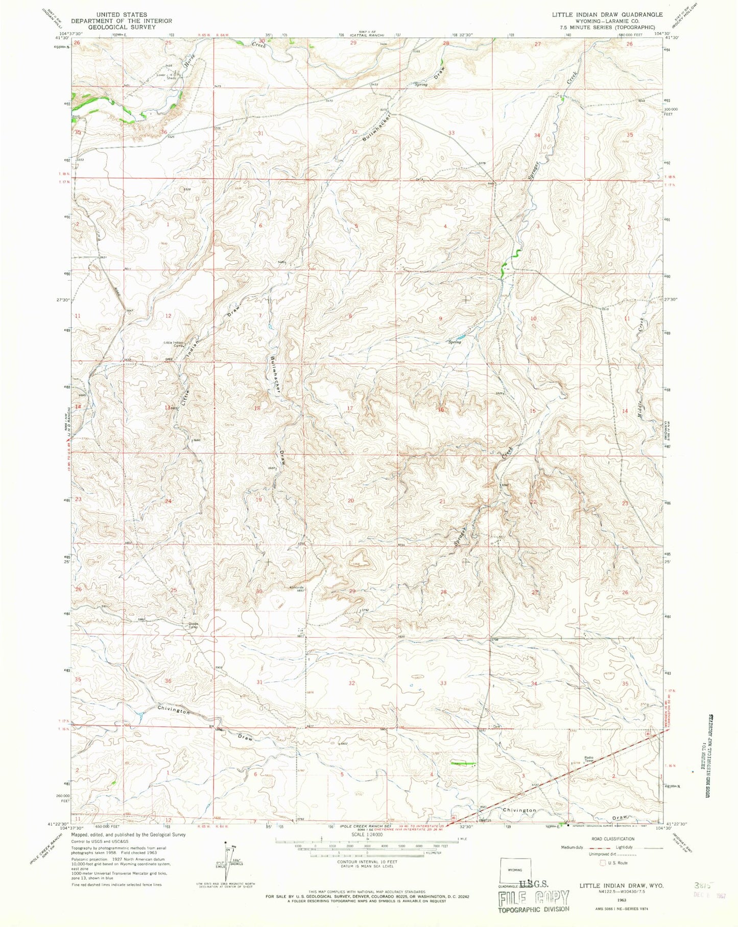 Classic USGS Little Indian Draw Wyoming 7.5'x7.5' Topo Map Image