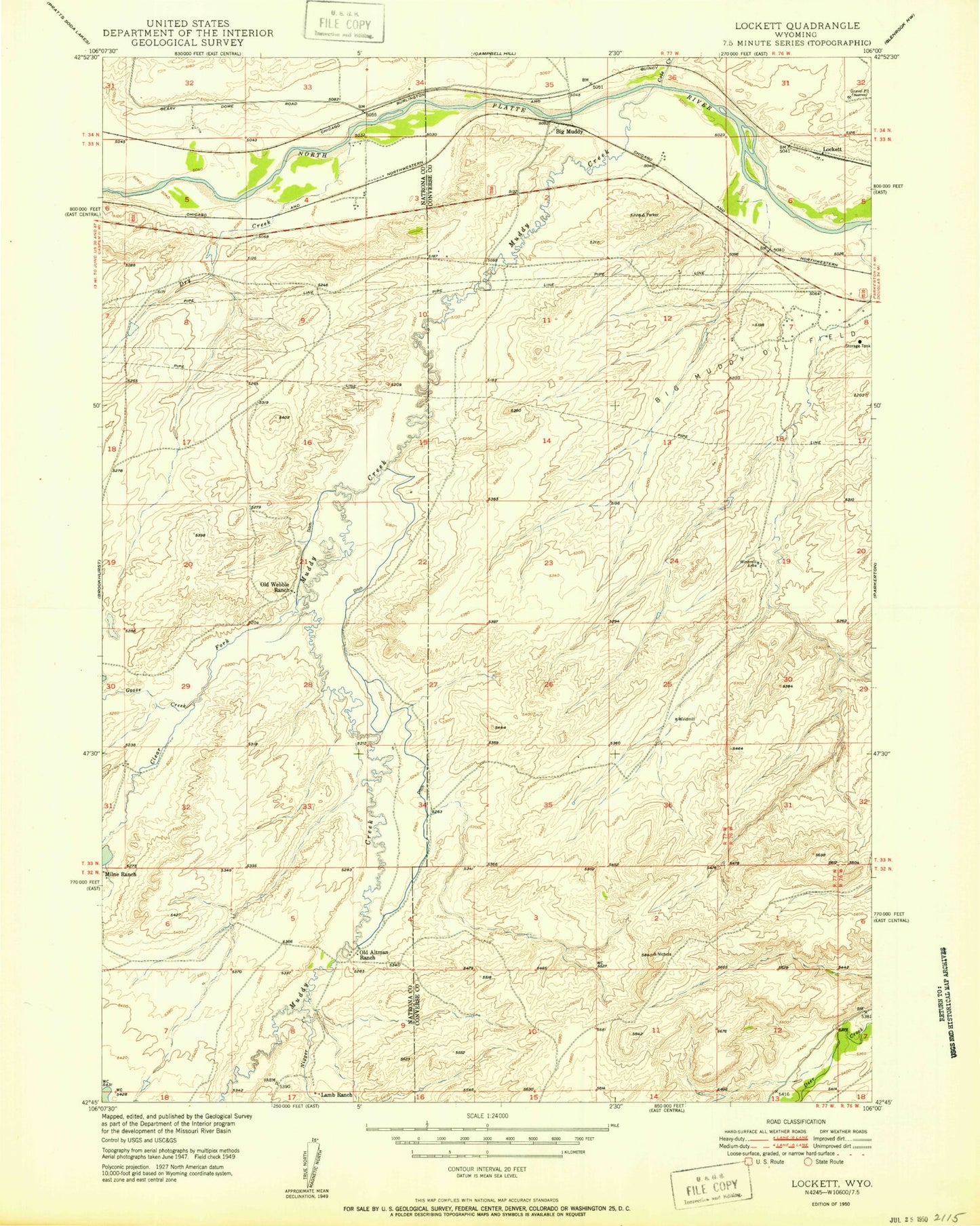 Classic USGS Lockett Wyoming 7.5'x7.5' Topo Map Image