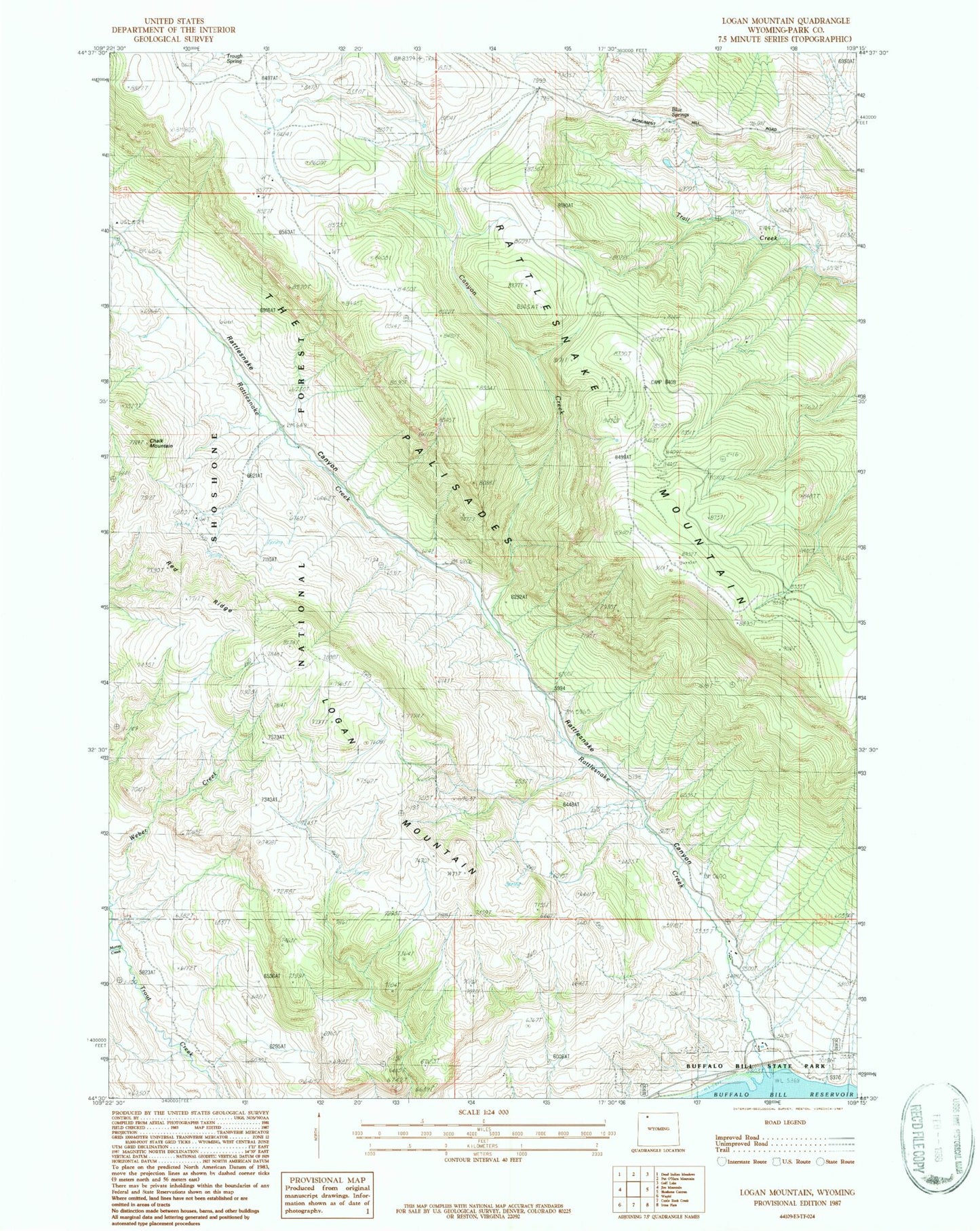Classic USGS Logan Mountain Wyoming 7.5'x7.5' Topo Map Image