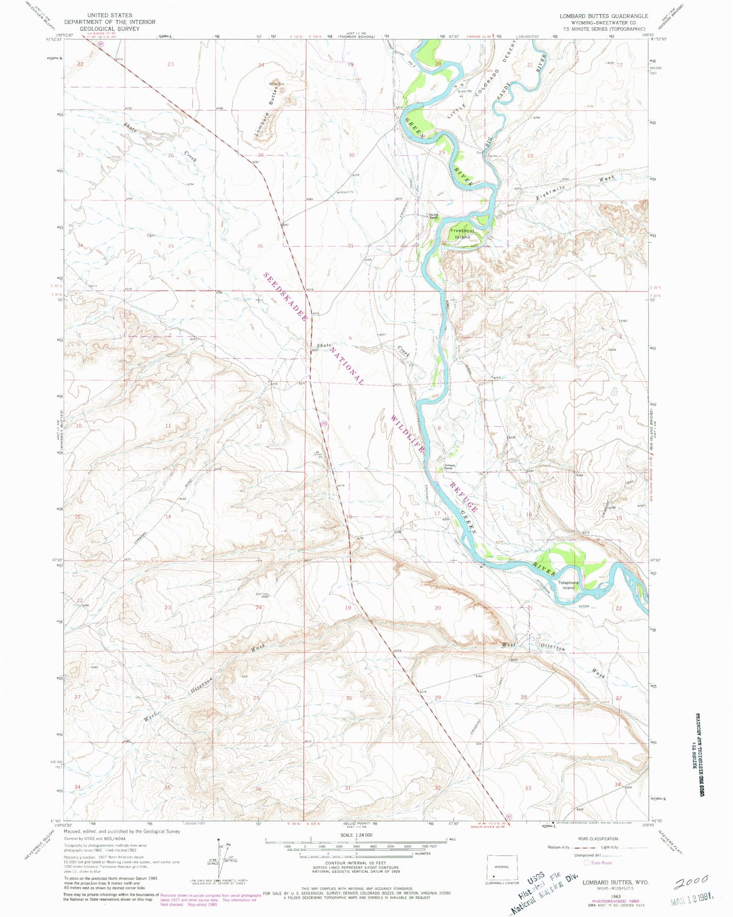 Classic USGS Lombard Buttes Wyoming 7.5'x7.5' Topo Map Image