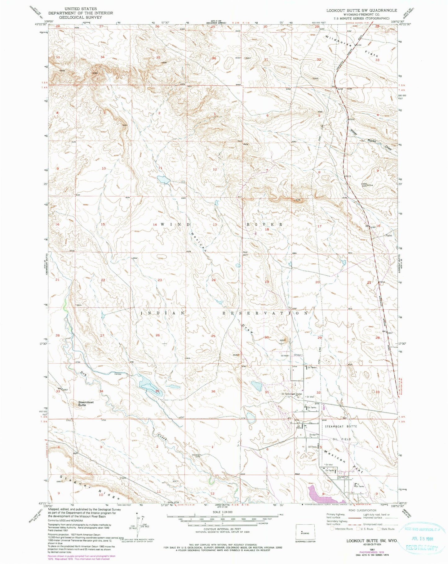 Classic USGS Lookout Butte SW Wyoming 7.5'x7.5' Topo Map Image