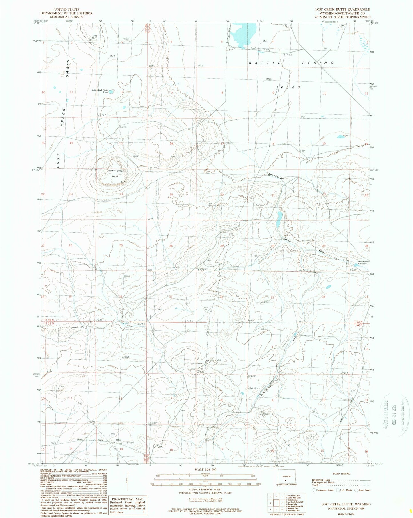Classic USGS Lost Creek Butte Wyoming 7.5'x7.5' Topo Map Image