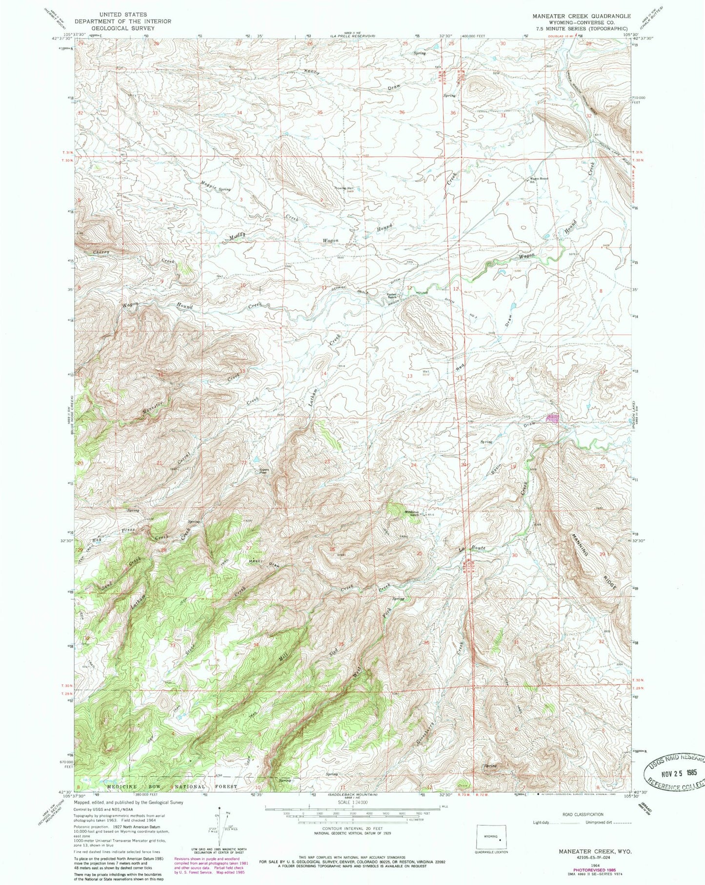 Classic USGS Maneater Creek Wyoming 7.5'x7.5' Topo Map Image
