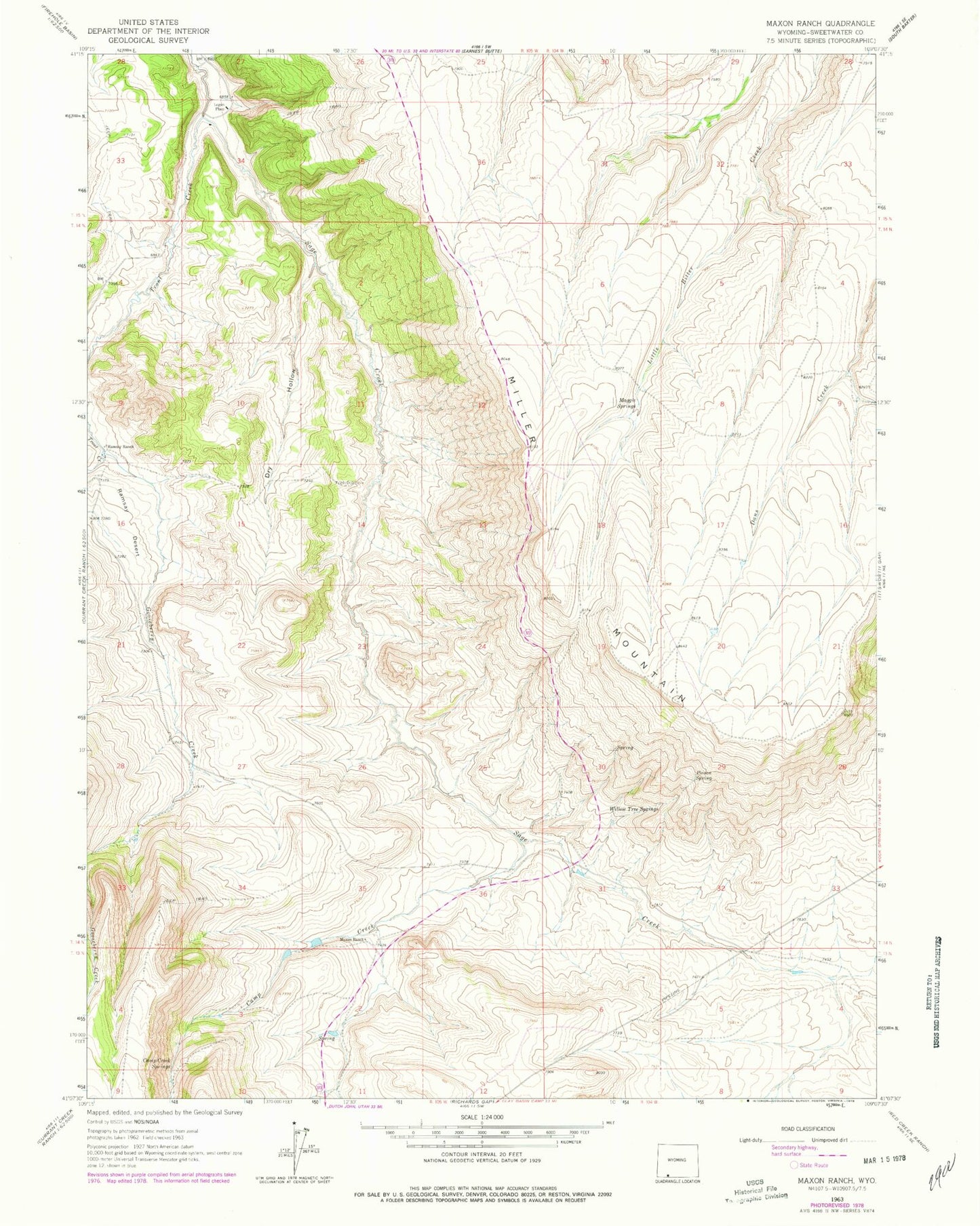 Classic USGS Maxon Ranch Wyoming 7.5'x7.5' Topo Map Image