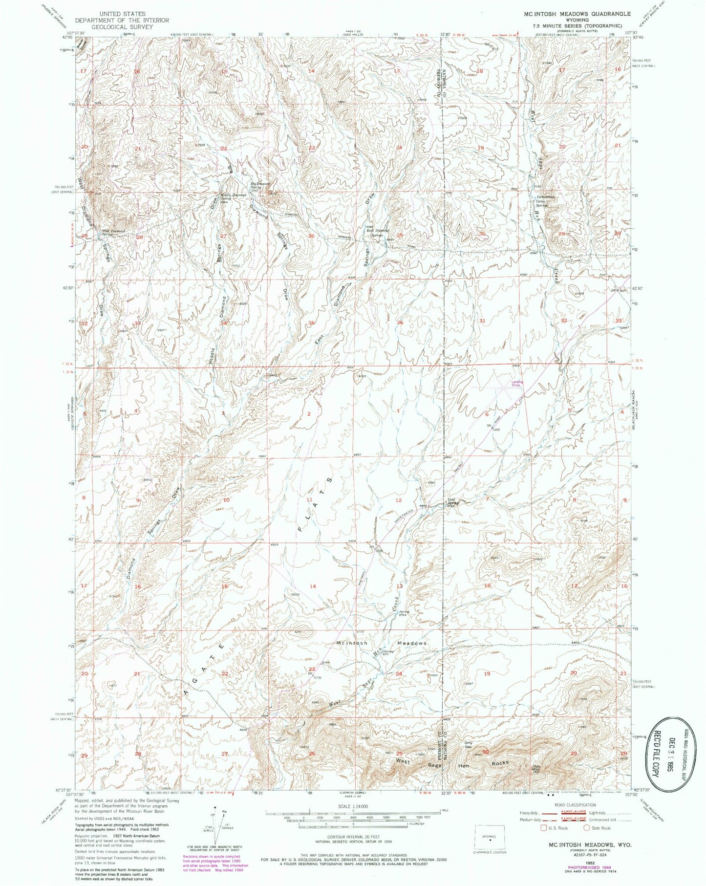 Classic USGS McIntosh Meadows Wyoming 7.5'x7.5' Topo Map Image